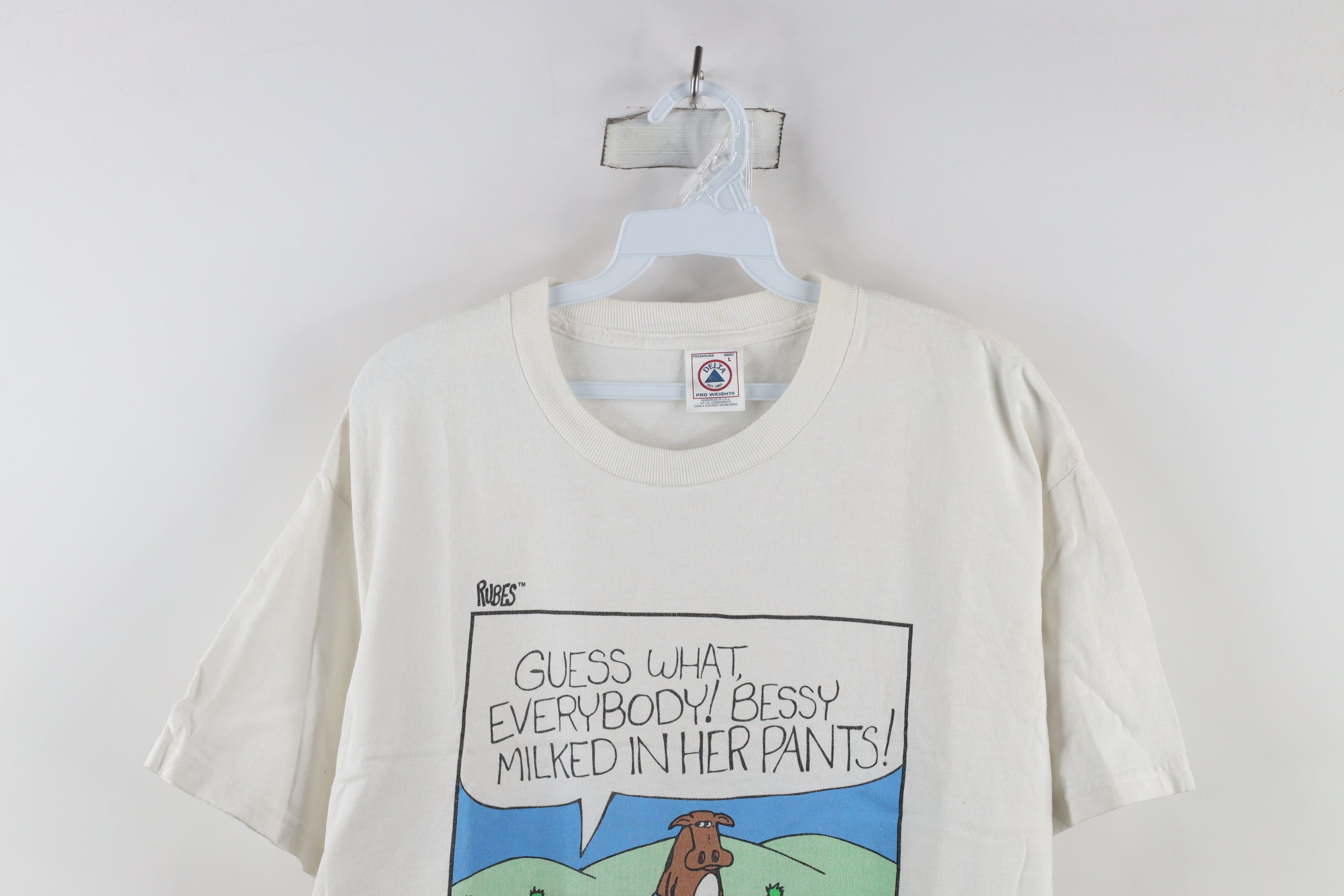 Vintage Vintage 90s Funny Cow Short Sleeve T-Shirt White Cotton Size US L / EU 52-54 / 3 - 2 Thumbnail