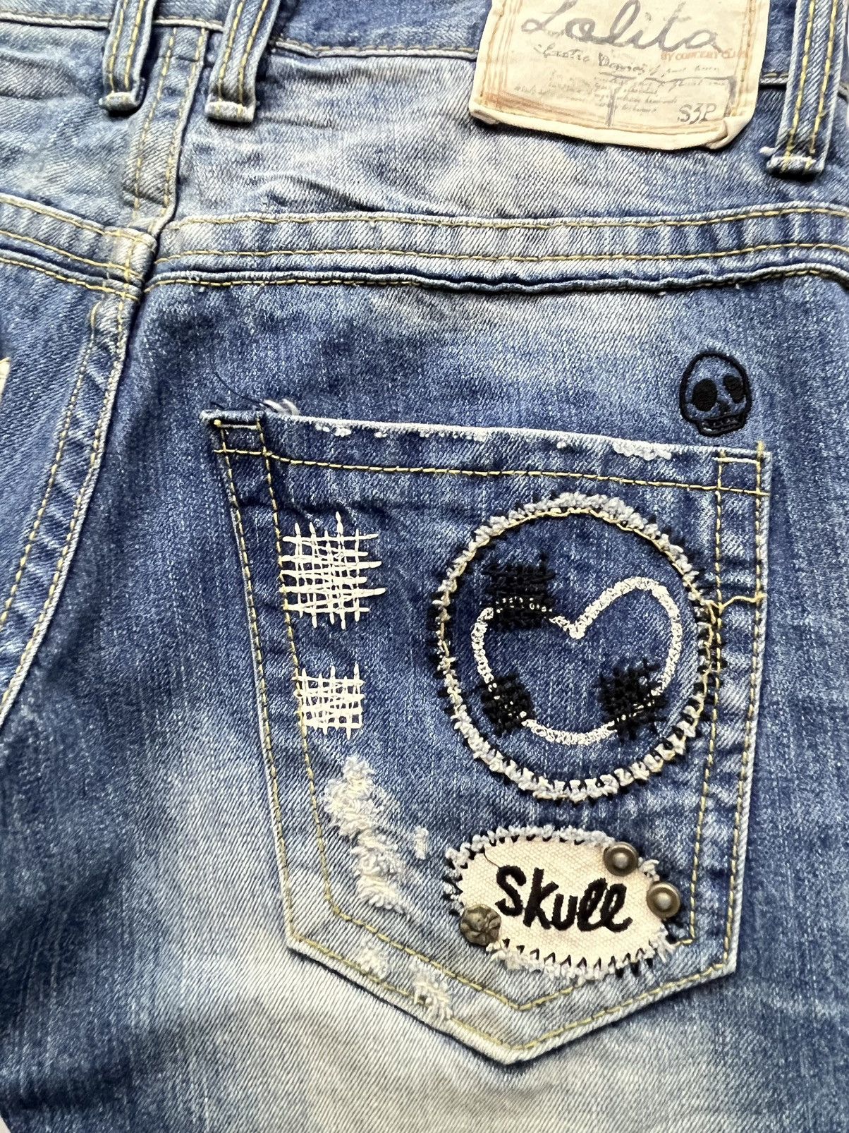 Lolita Jeans FYE🔥LOLITA Skull Embroidery Distressed Exotic Washed Denim Size US 29 - 12 Thumbnail