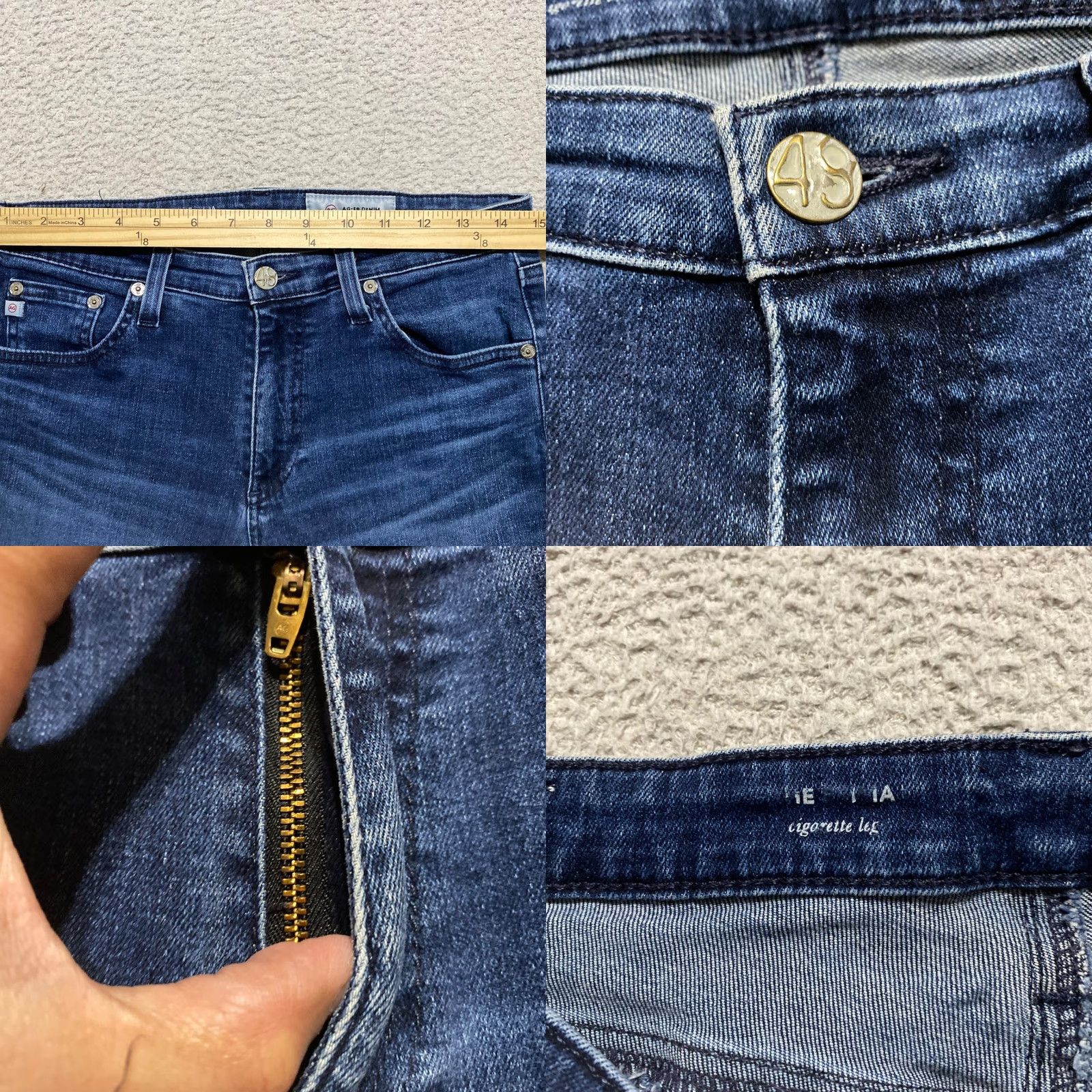 Denime AG Adriano Goldschmied Jeans Blue Denim Dark Wash Slim 29 - Womens - 5-Pocket Crop Stretch Button Zip Inseam 25 in Size 29" - 8 Thumbnail
