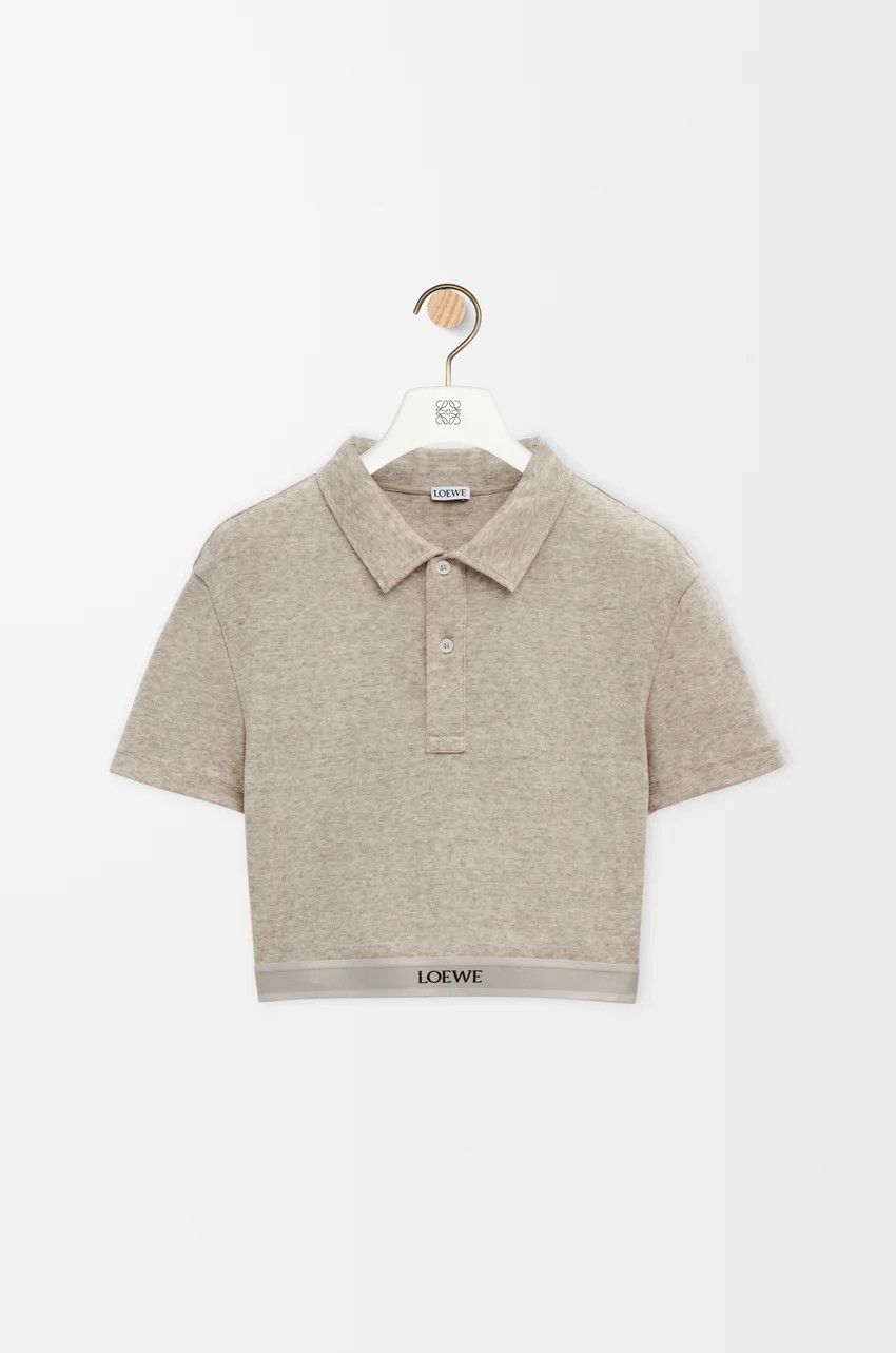 o1loc1c0525 Cropped Polo In Cotton And Wool in Beige