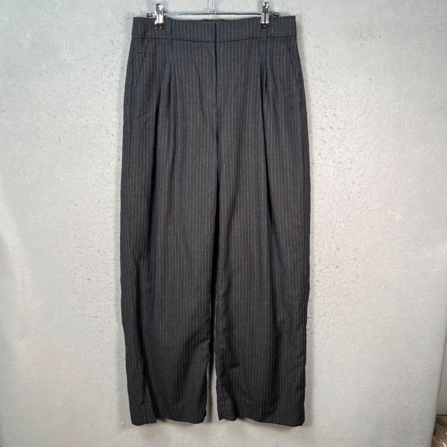 J.Crew J. Crew Womens 4 Charcoal Pinstripe Wool Dress Pants Trousers Wide-Leg Pants Casual/Formal Size 27" / US 4 / IT 40 - 2 Thumbnail