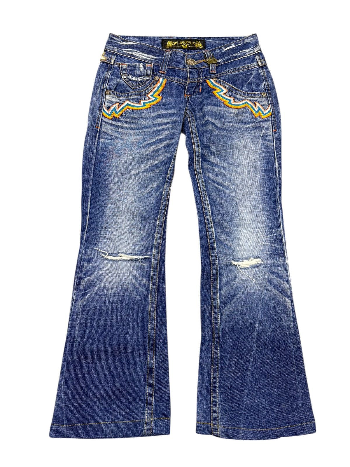 If Six Was Nine Vintage Red pepper flared embroidered fading jeans Size US 29 - 2 Thumbnail