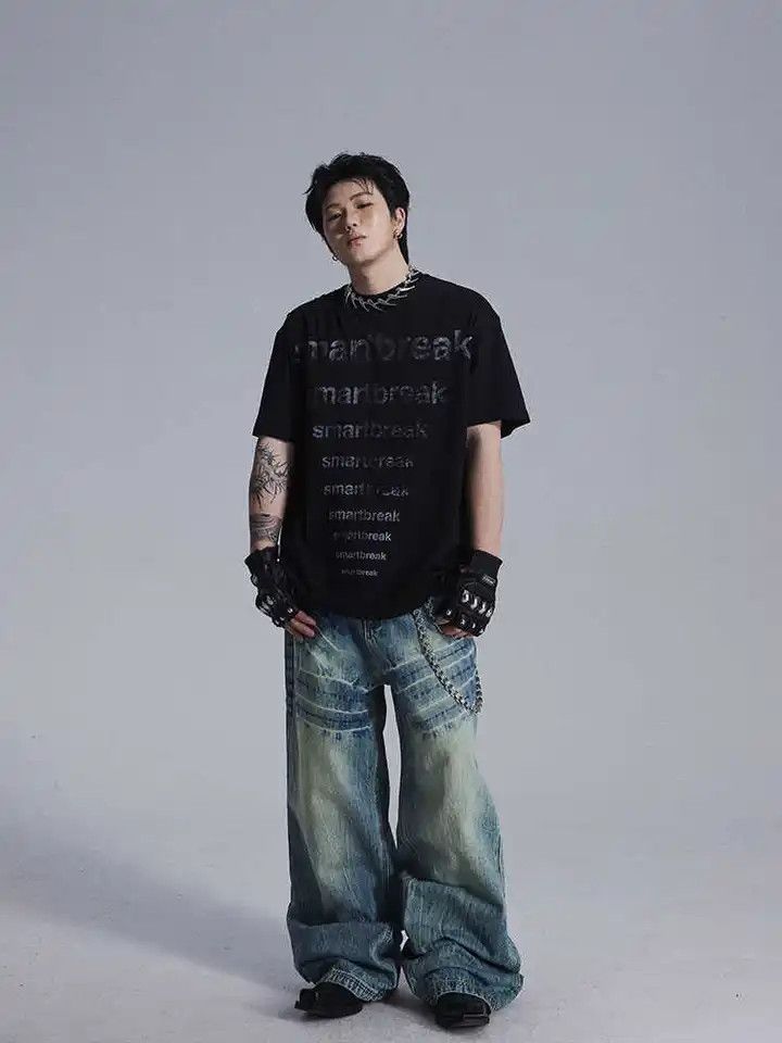 Japanese Brand × Vintage Washed Lightning Texture Cleanfit Loose Jeans Size US 26 / EU 42 - 2 Thumbnail