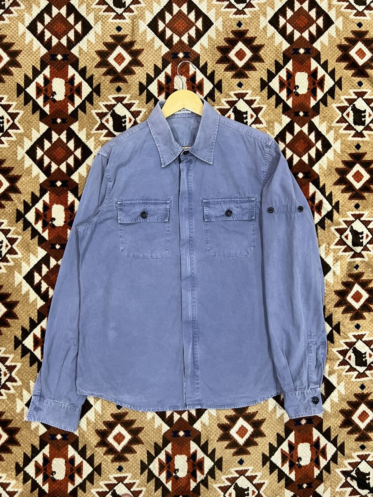 Stone Island Stone Island Garment Dye Blue Twin Pocket Overshirt Size US L / EU 52-54 / 3 - 1 Thumbnail