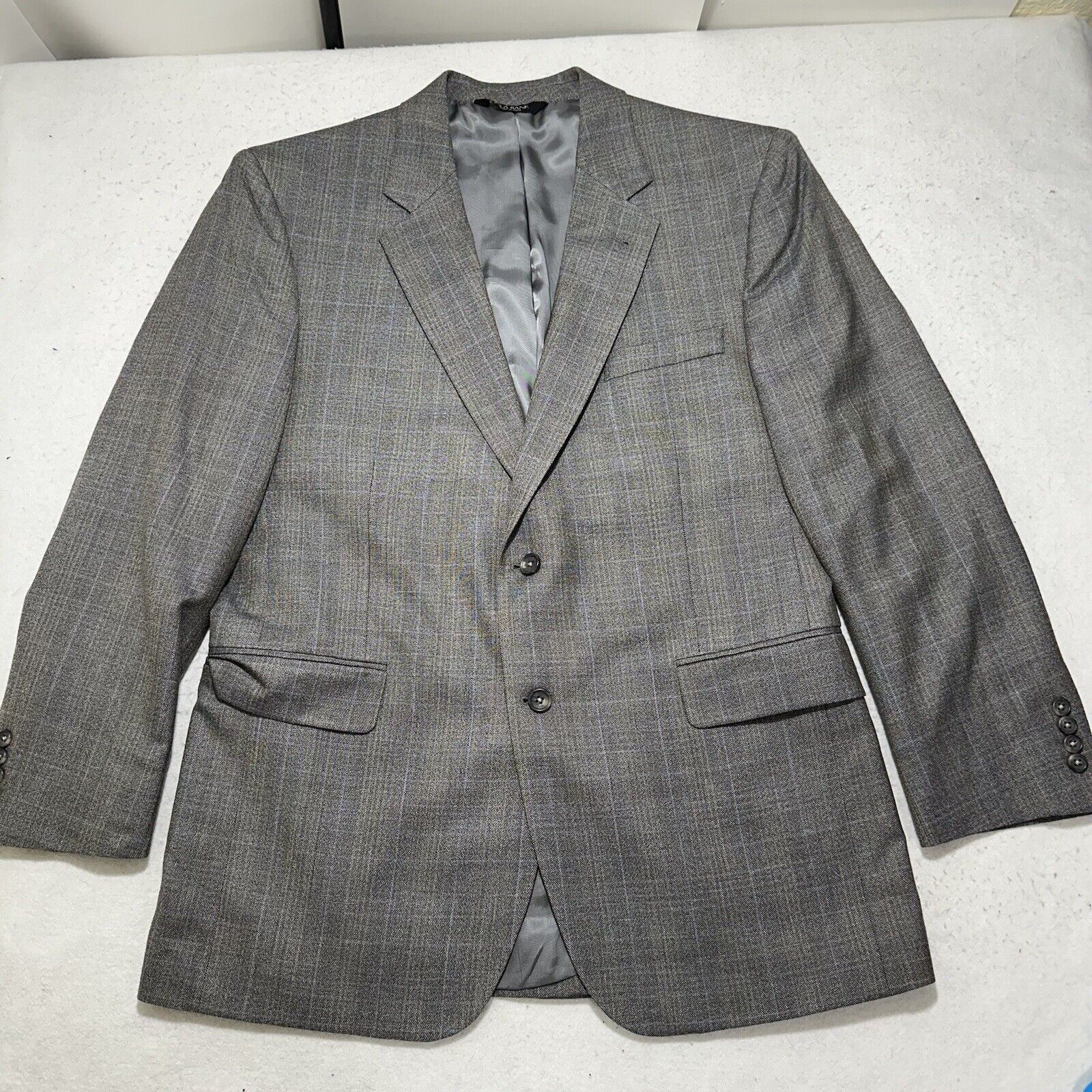 Jos. A. Bank 43R Silk Wool Gray Plaid Striped Suit Jacket