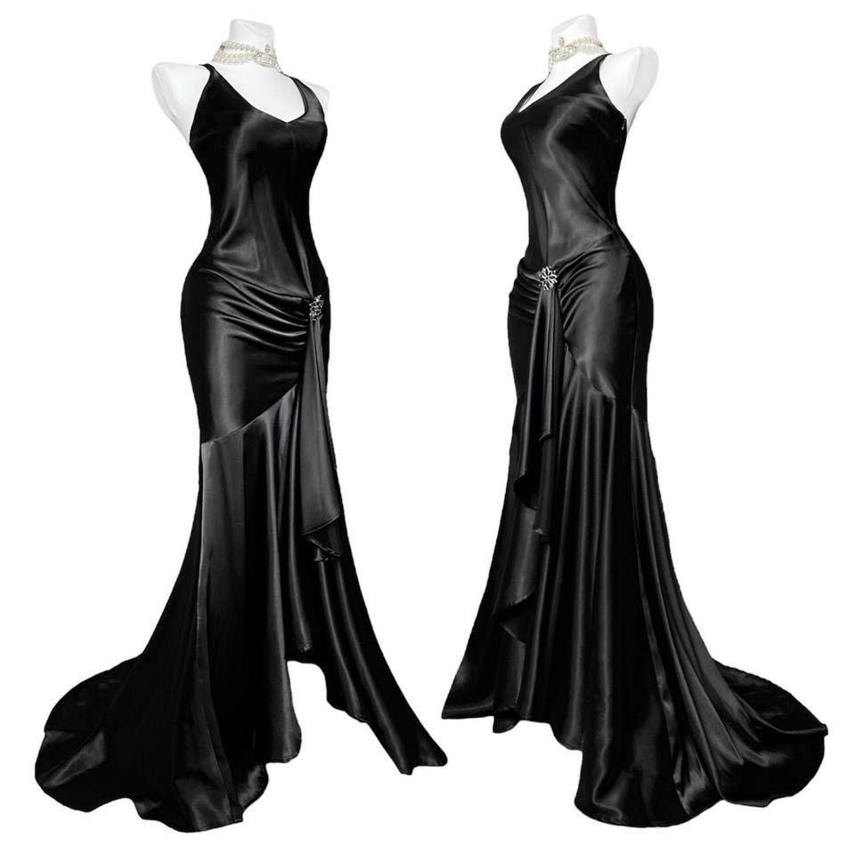 image of Vintage Goth Dark Fashion Prom Maxi Dress in Black, Women's (Size Small)