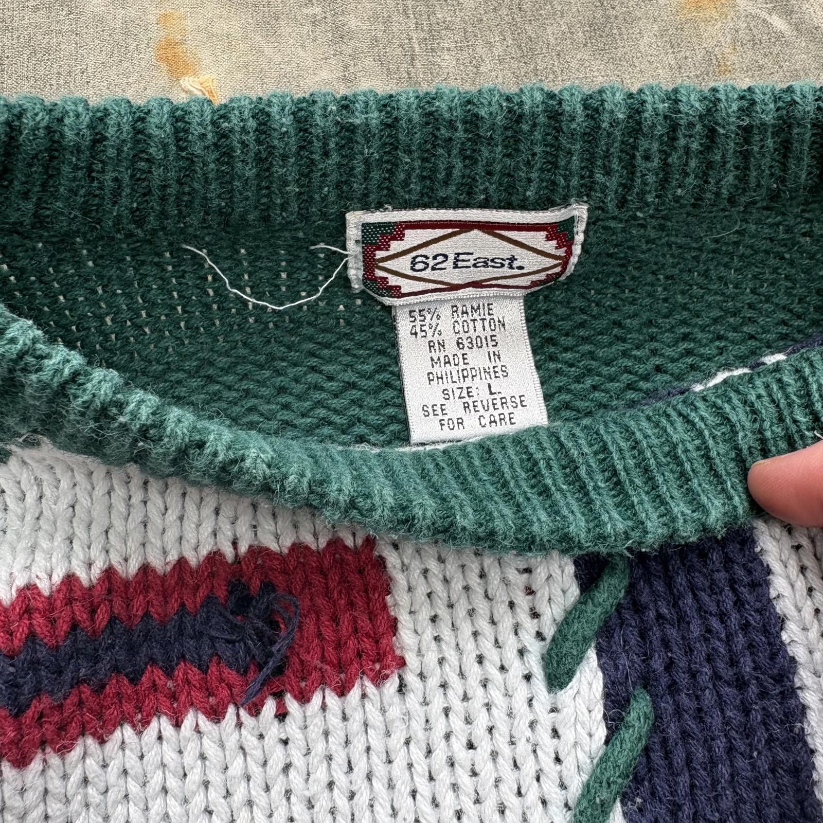 Vintage Vintage 80s Abstract Geometric Forest Green Knit Sweater Size L / US 10 / IT 46 - 2 Thumbnail