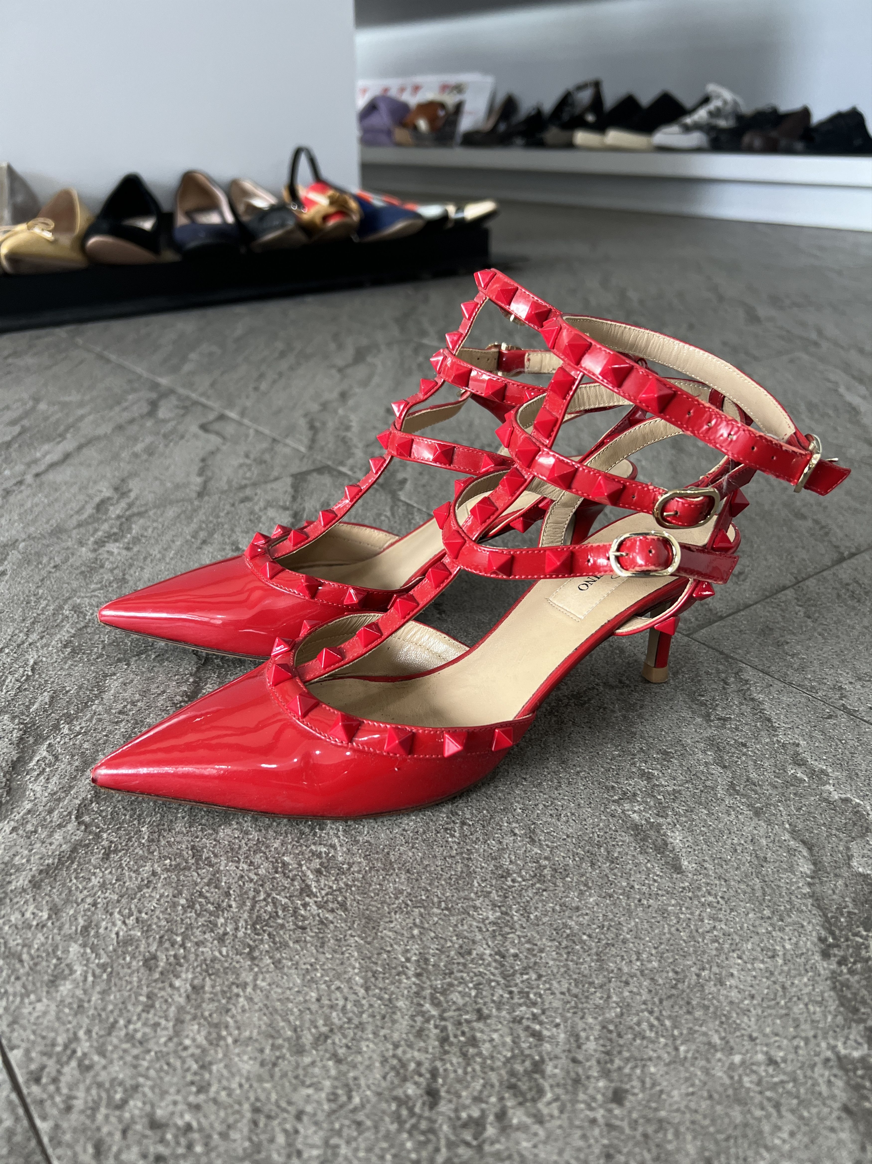 Valentino Valentino Rockstud Patent Cage Heels Red 37 Size US 7 / IT 37 - 3 Thumbnail
