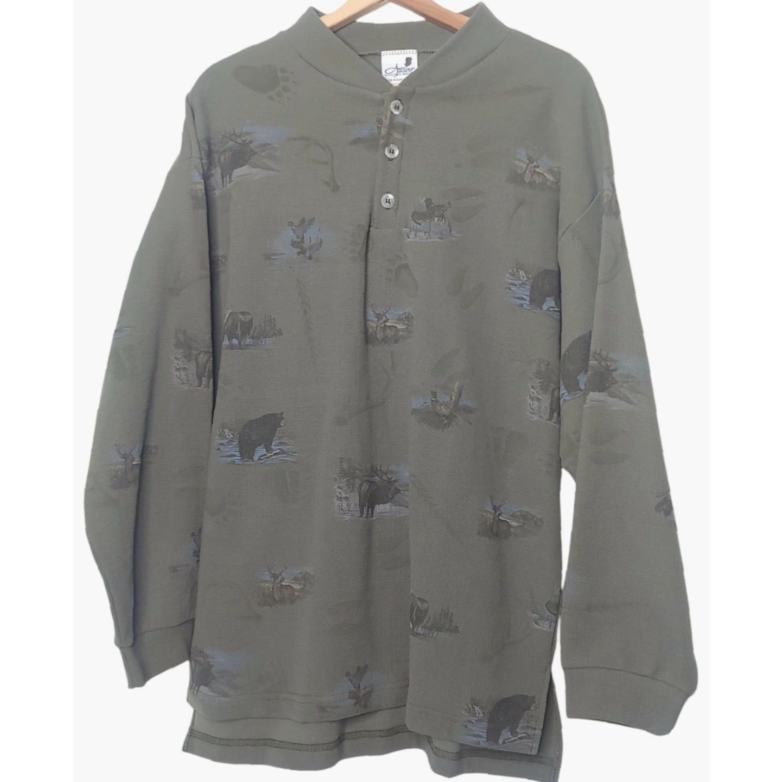 Vintage VINTAGE Artisans Sunshein Designs Henley Shirt Men's L Green Wildlife Bear Deer Moose Elk Pheasant 29" 31" 25" Chest Casual Size US L / EU 52-54 / 3 - 2 Thumbnail