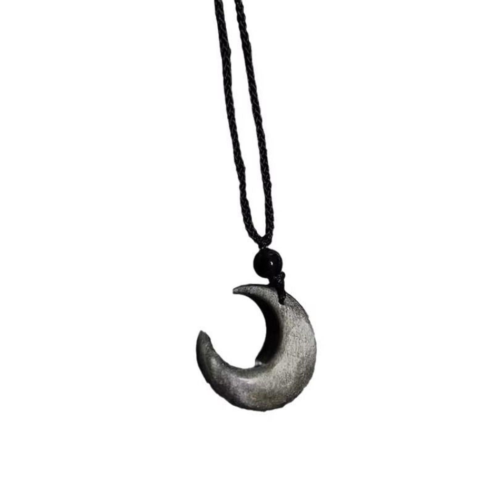Jewelry Black Crescent Moon Pendant Necklace, Adjustable Cord Size ONE SIZE - 5 Thumbnail