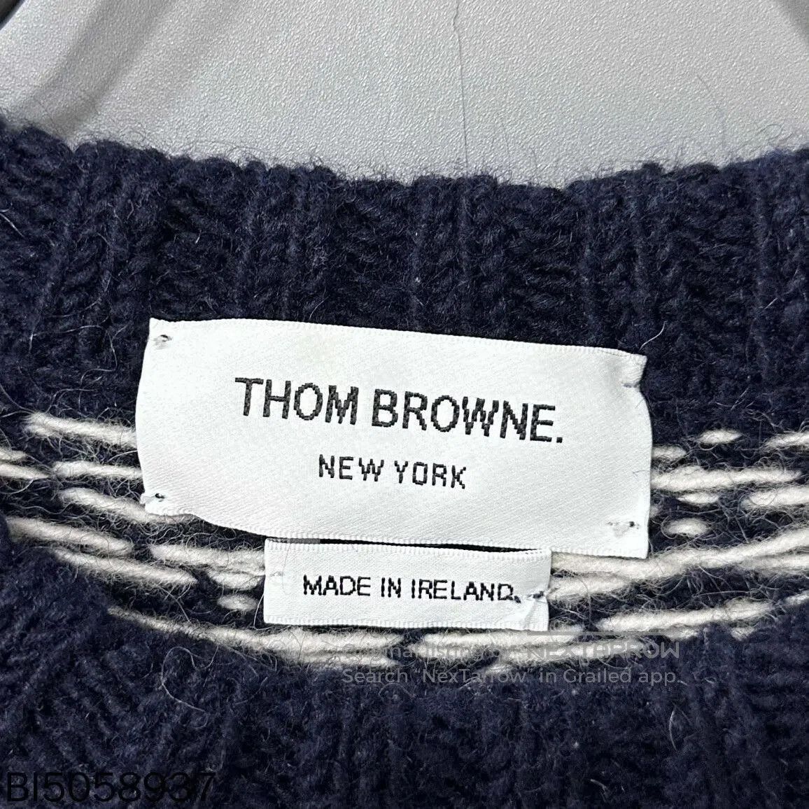Thom Browne navy patterned long sleeve knit sweater. Size US M / EU 48-50 / 2 - 5 Thumbnail