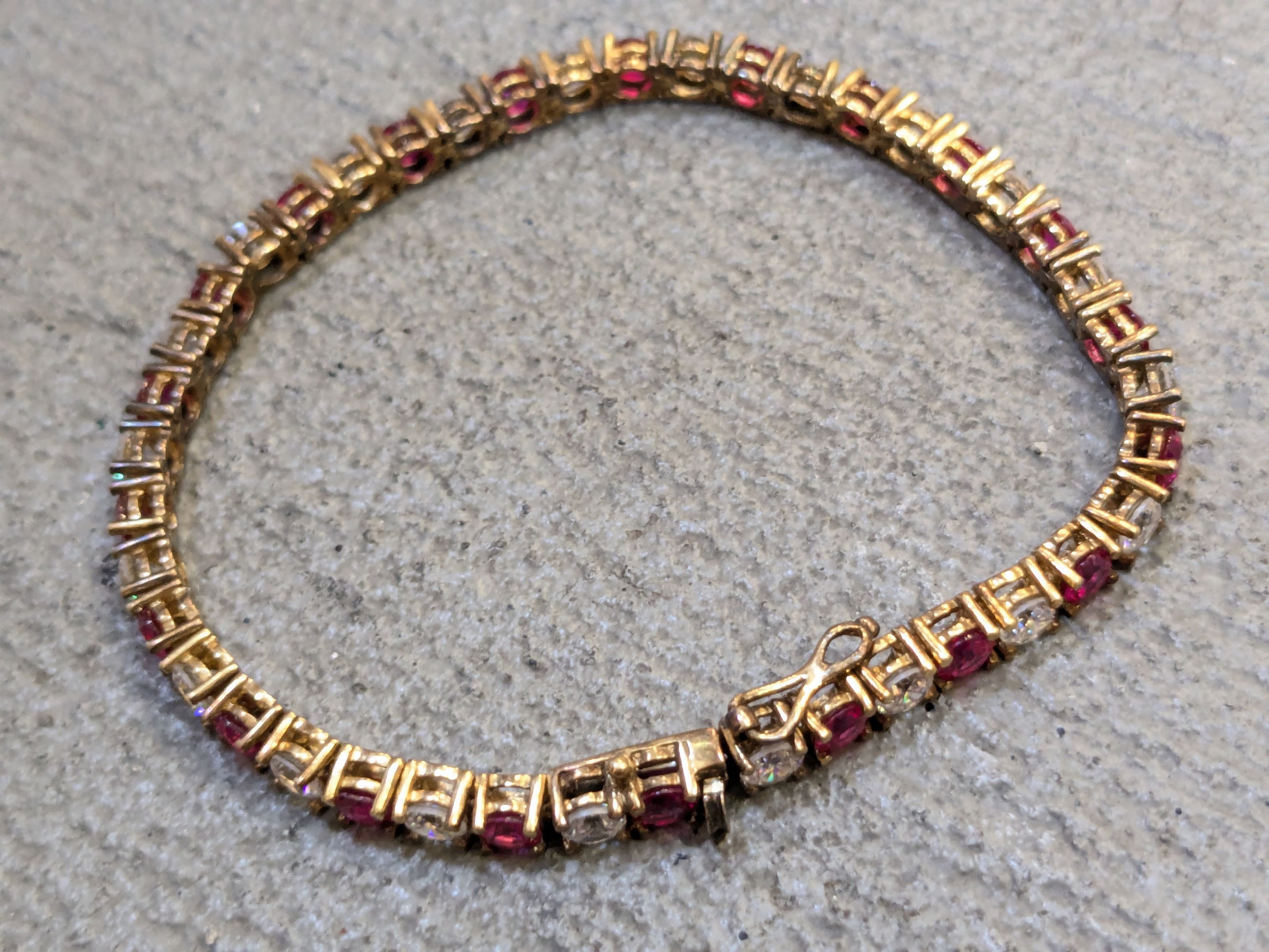 Jewelry Vintage Sterling Silver Bracelet 7.5" Red Ruby CZ Round Gold Size ONE SIZE - 5 Thumbnail