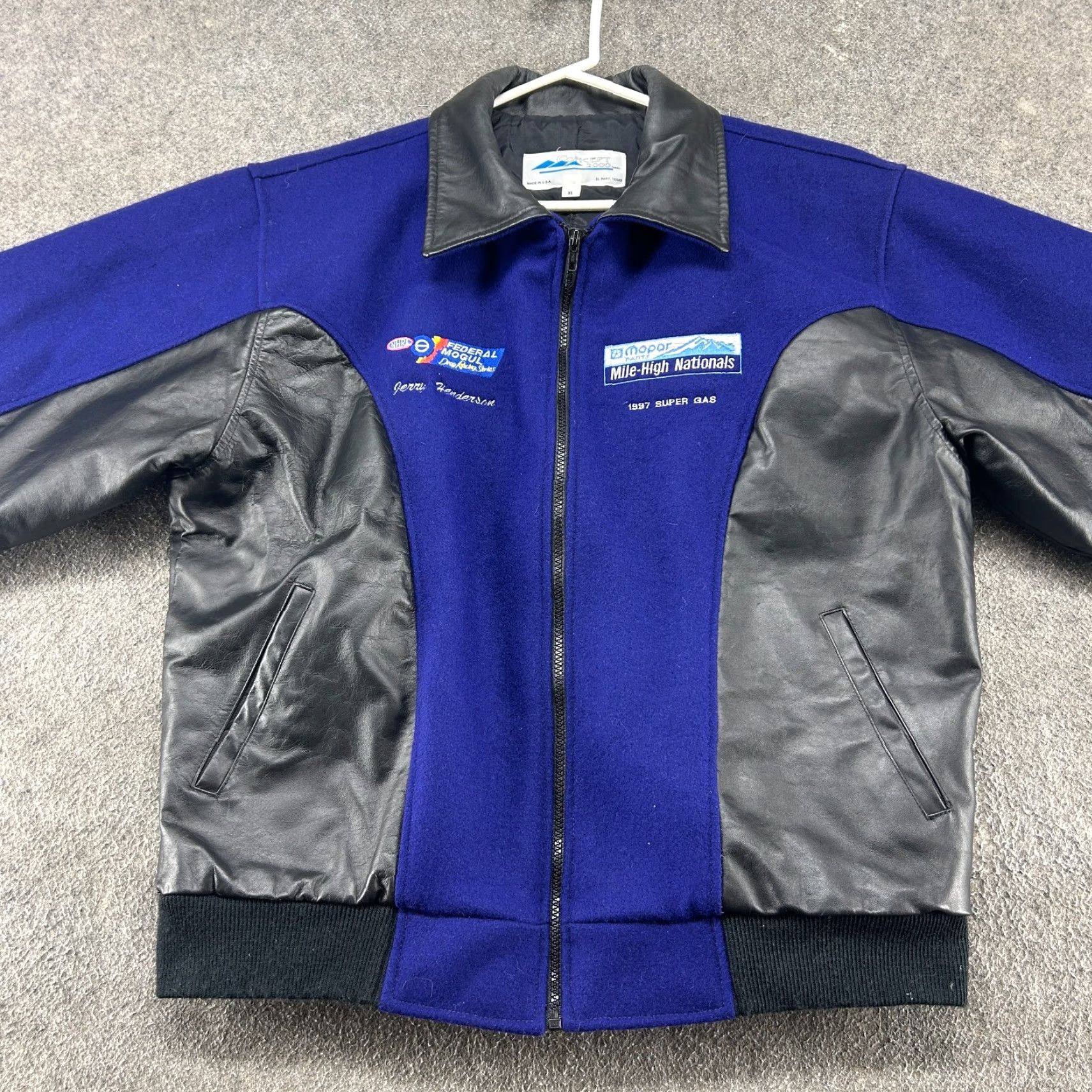 Vintage VINTAGE NHRA Jacket Mens XL Purple Black Bomber Leather Wool Mopar 90s Size US XL / EU 56 / 4 - 4 Thumbnail