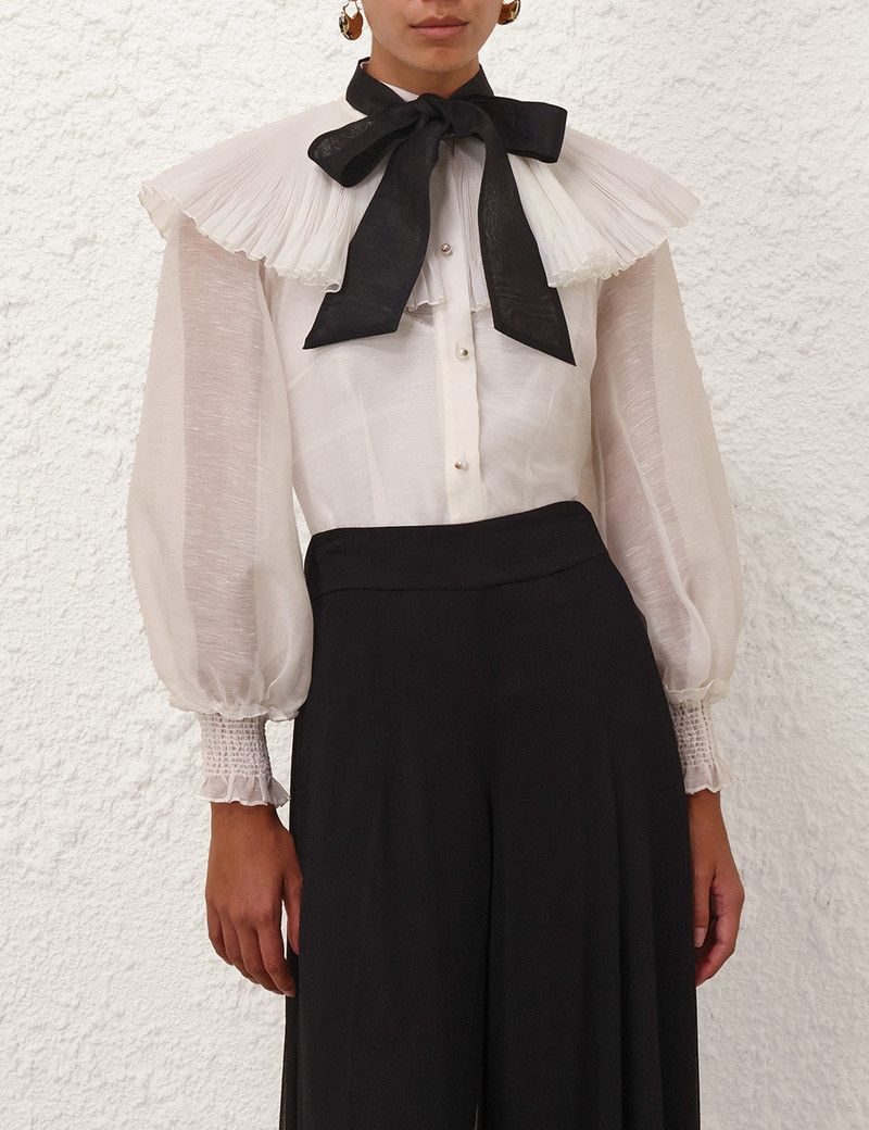 Zimmermann oc11z0226 Illuminate Pierrot Shirt In White Size L / US 10 / IT 46 - 2 Thumbnail