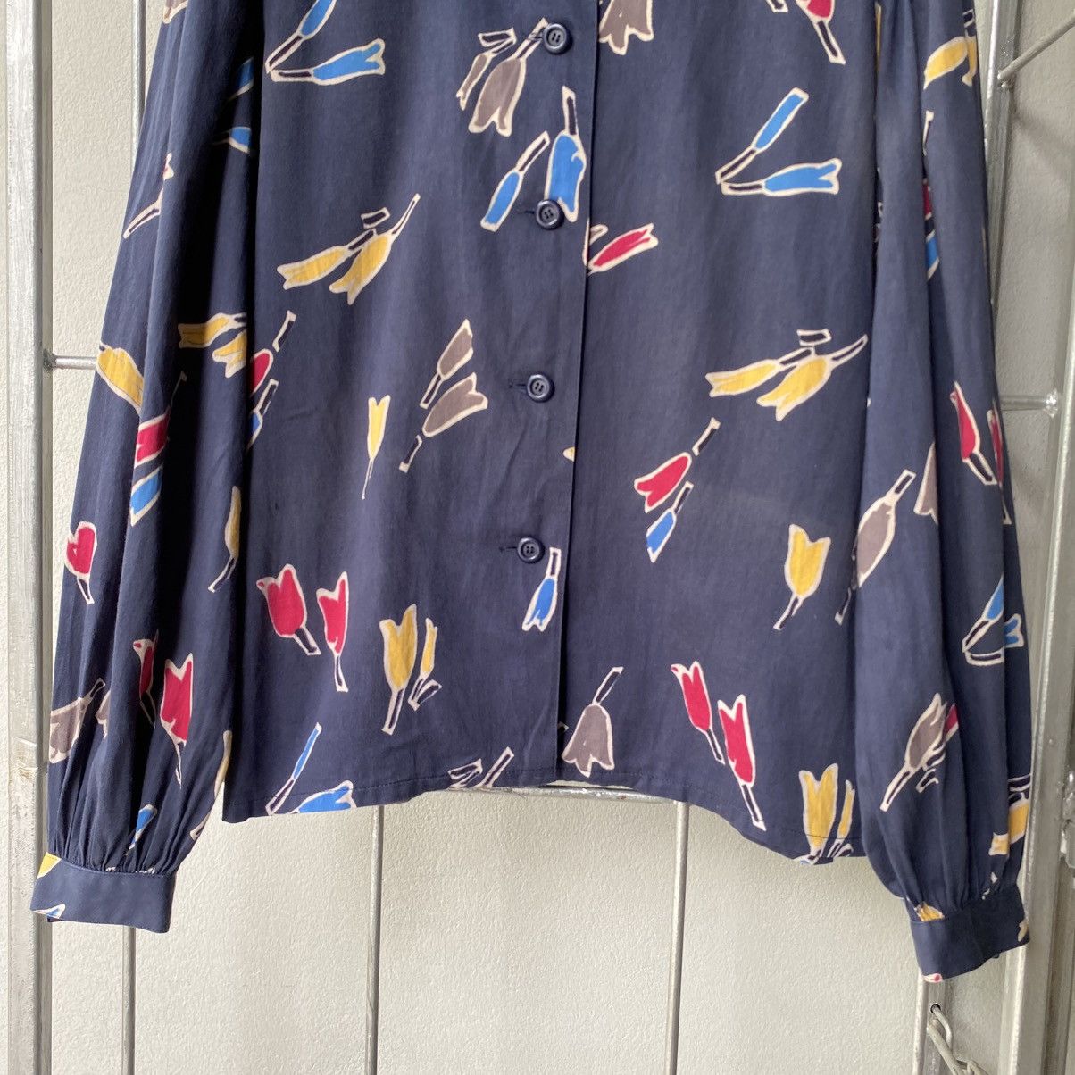 Christian Dior Navy Abstract Tulip Print Blouse