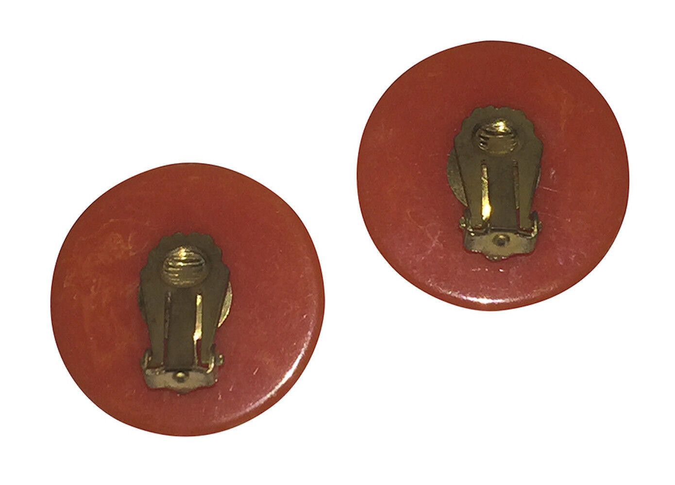 Designer Orange Swirl Round Bakelite Clip On Earrings Size ONE SIZE - 6 Thumbnail