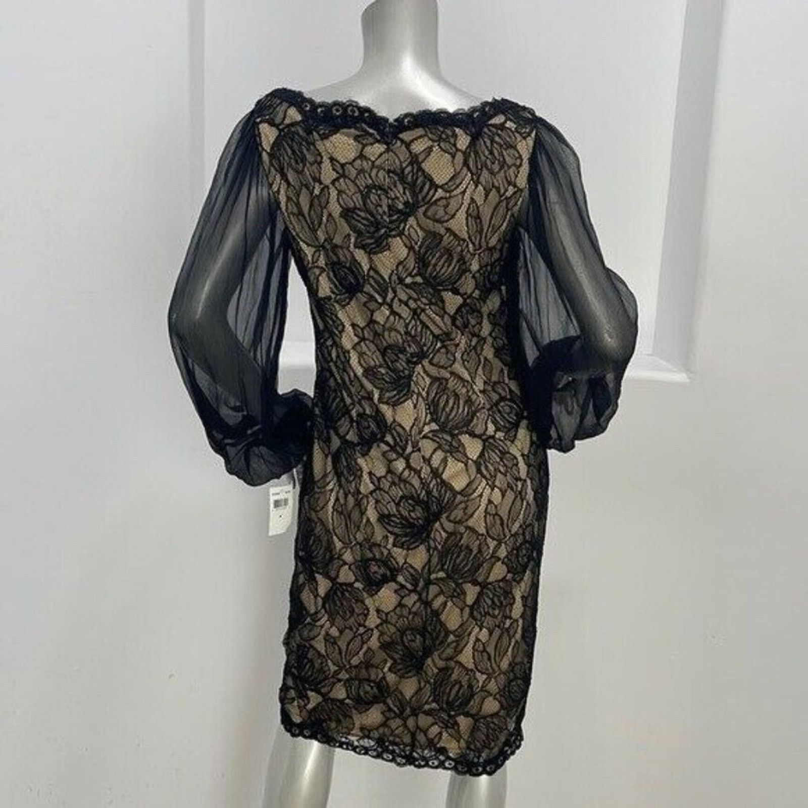 Tadashi Shoji Tadashi Shoji Black Lace Sheath Dress Midi Long Sleeve 8 Size M / US 6-8 / IT 42-44 - 5 Thumbnail