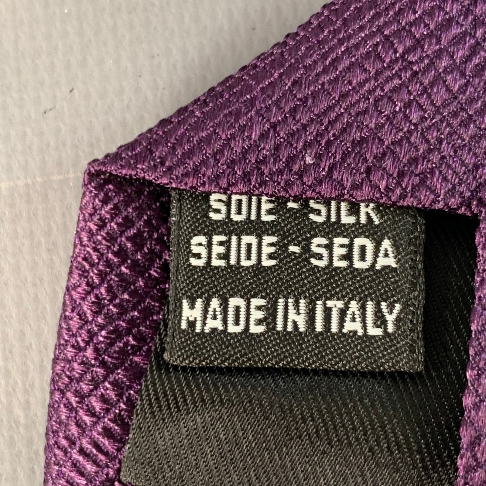 Valentino VALENTINO Purple Saffiano Crosshatch Textured Silk Tie Size ONE SIZE - 5 Thumbnail