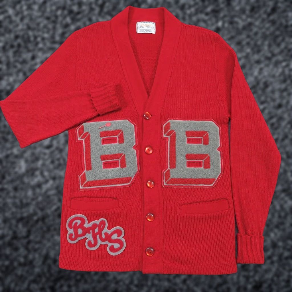 Vintage VINTAGE Varsity Sweater 70s Mens Small Red Gray BHS Knit Cardigan Letterman Shirt Size US S / EU 44-46 / 1 - 1 Thumbnail