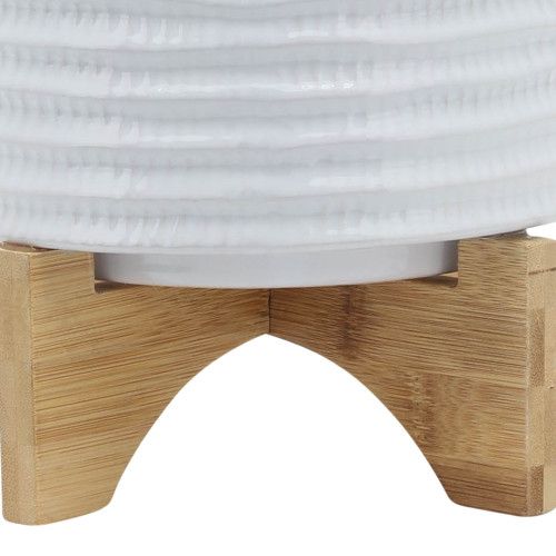 8 TEXTURED PLANTER W/ STAND, WHITE