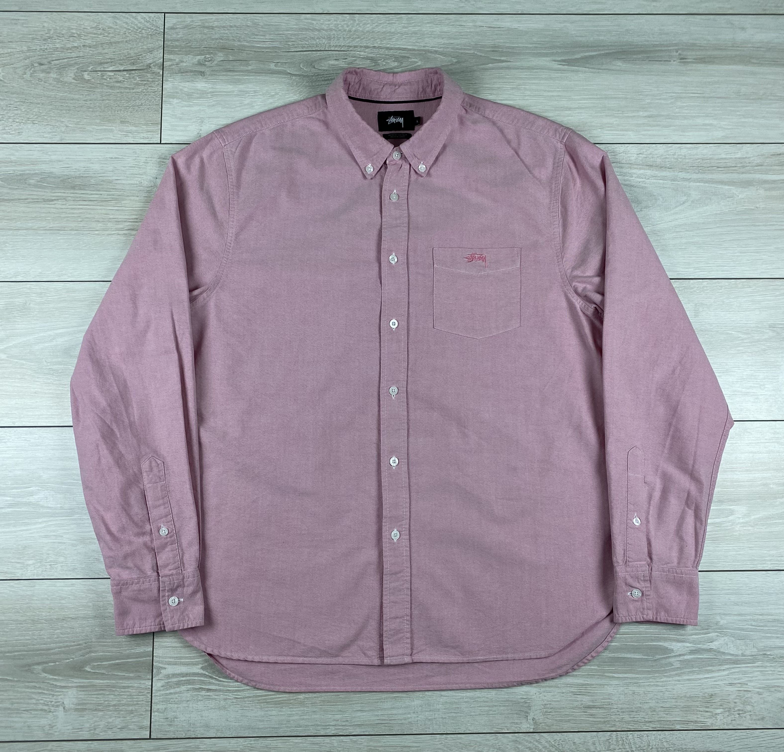 Vintage Stussy Mens Pink Button Down Pocket Shirt Large