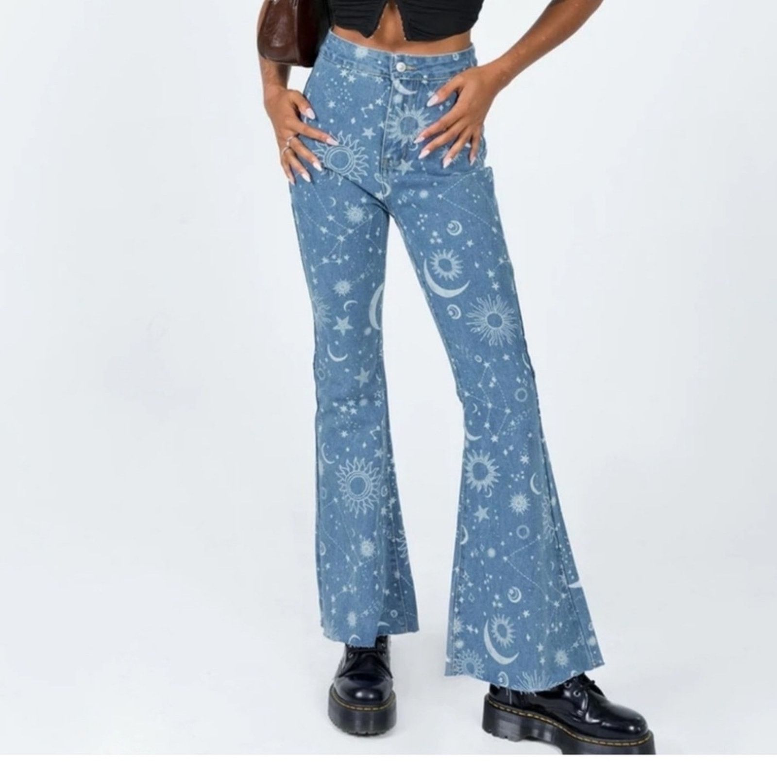Other Super Cool Juny Celestial Whimsigoth Flare Jeans! Size 28" / US 6 / IT 42 - 3 Thumbnail