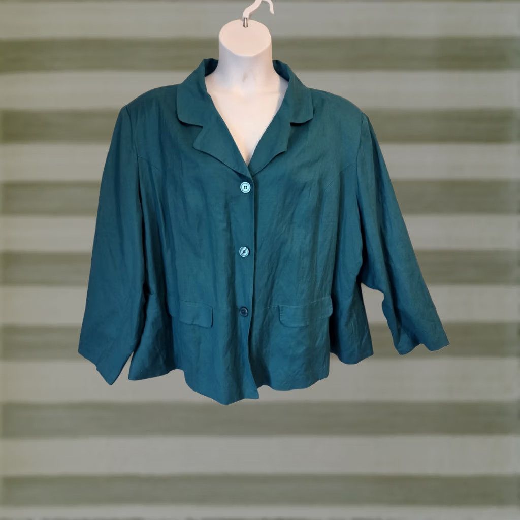 Vintage VINTAGE JG Hook Blazer Jacket Teal Linen Blend 32W Plus | Women Blazer, Long Sleeve, Solid Blue, Plus Size, Dry Clean Only, 80s-90s (If applicable) Size XXS / US 00 / IT 34 - 1 Thumbnail