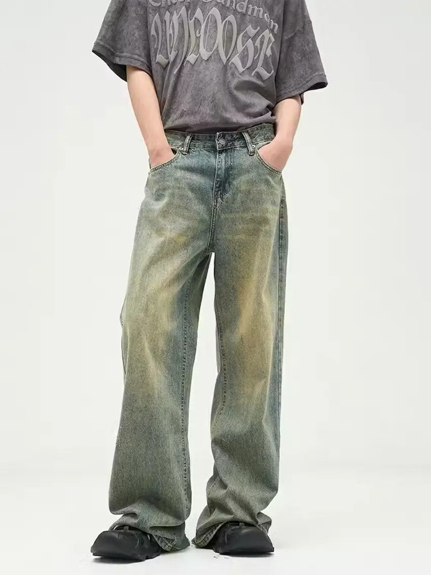 Designer × Japanese Brand Washed blue y2k dirty flared faded baggy jeans Size US 30 / EU 46 - 1 Thumbnail