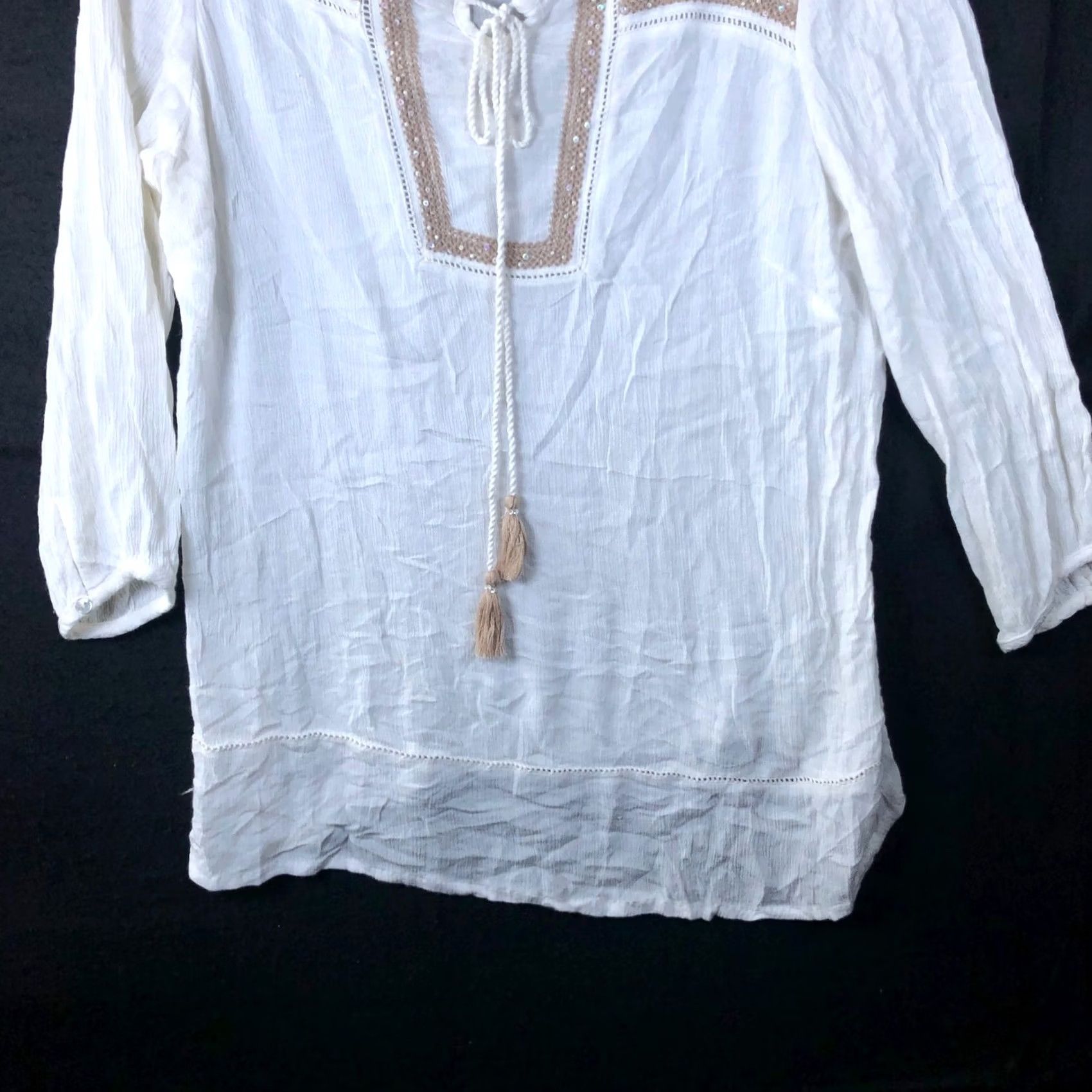 Vintage Anthology Shirt White Embroidered Sheer Long Sleeve 12 Viscose Womens Shirt Casual Workwear 100% Viscose XS-XL? Size XL / US 12-14 / IT 48-50 - 3 Thumbnail