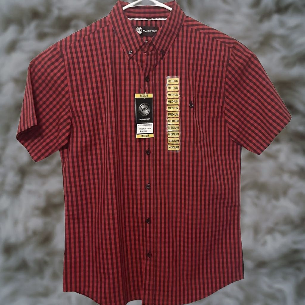 Weatherproof Weatherproof Shirt Mens M Red Plaid Short Sleeve Button-Down Stretch Washable Cotton Blend Casual Workwear Travel Modern" Size US M / EU 48-50 / 2 - 1 Thumbnail