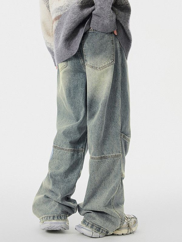 Japanese Brand Men's washed distressed workwear loose patchwork jeans Size US 32 / EU 48 - 4 Thumbnail