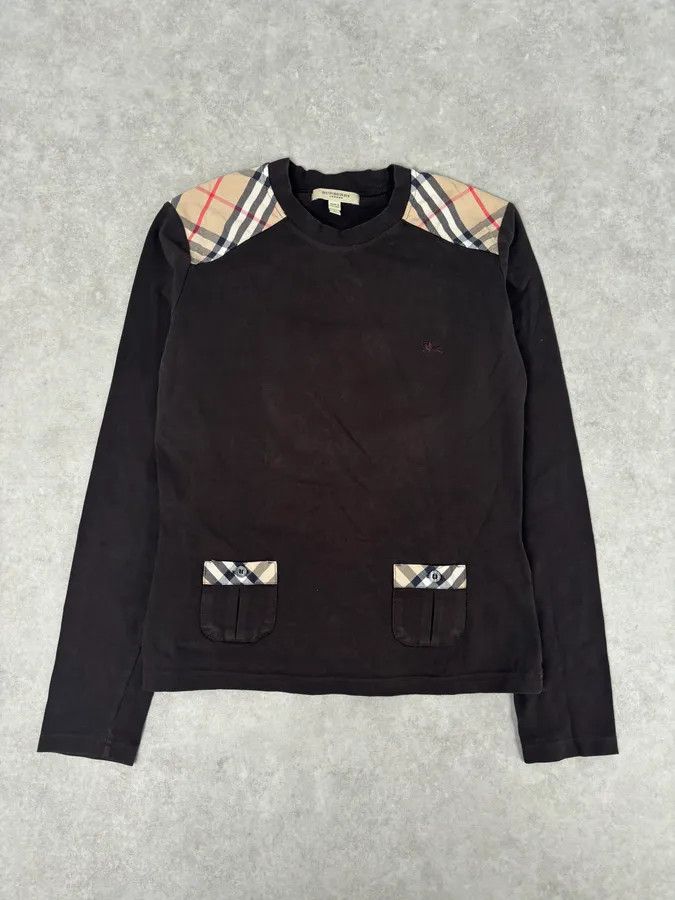 Burberry Burberry Brown Cotton Check Shoulder Panel Longsleeve T-Shirt Size S / US 4 / IT 40 - 4 Thumbnail