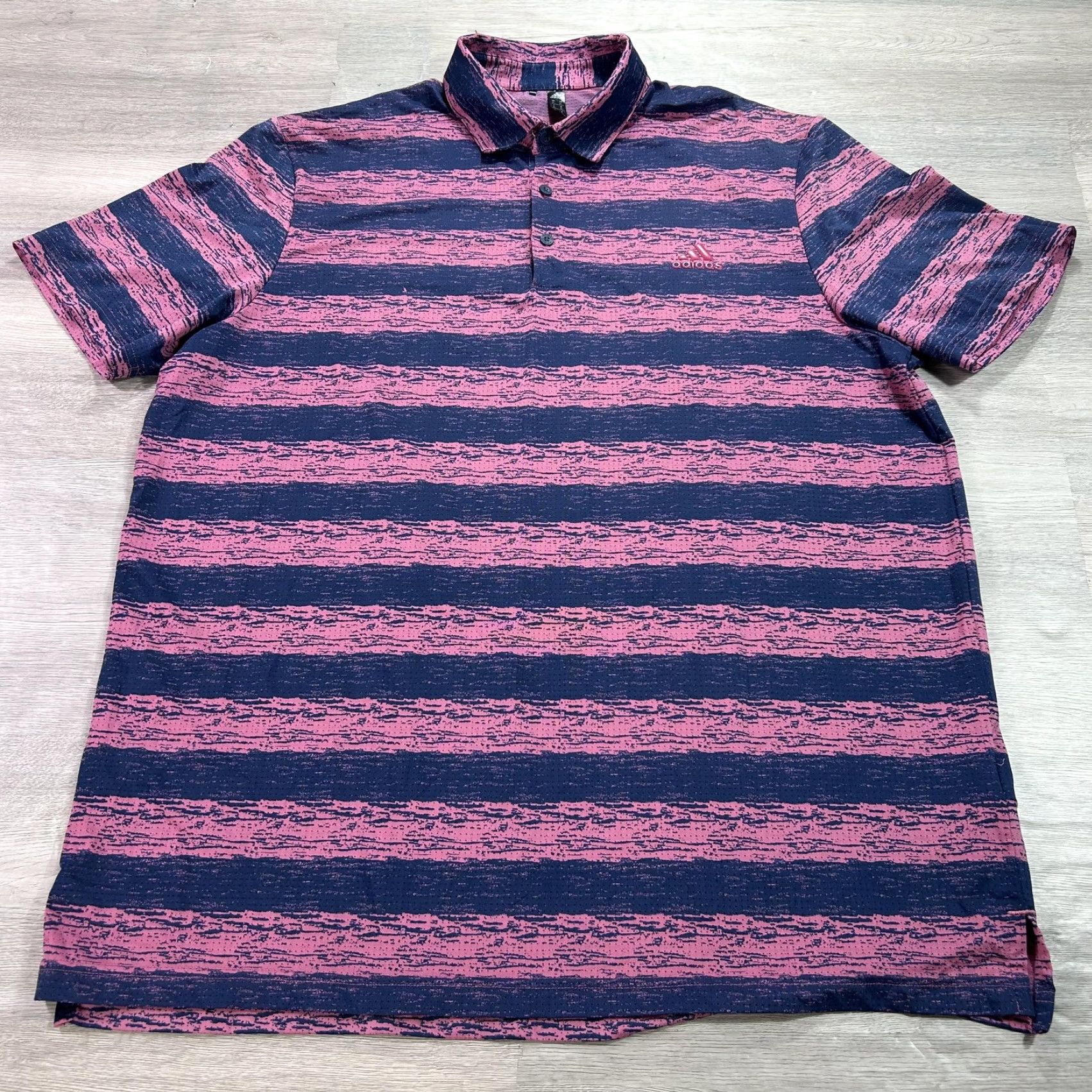 Adidas Adidas Polo Shirt Mens XL Blue Pink Stripe AOP Golf Stretch Performance Shirt Size US XL / EU 56 / 4 - 2 Thumbnail