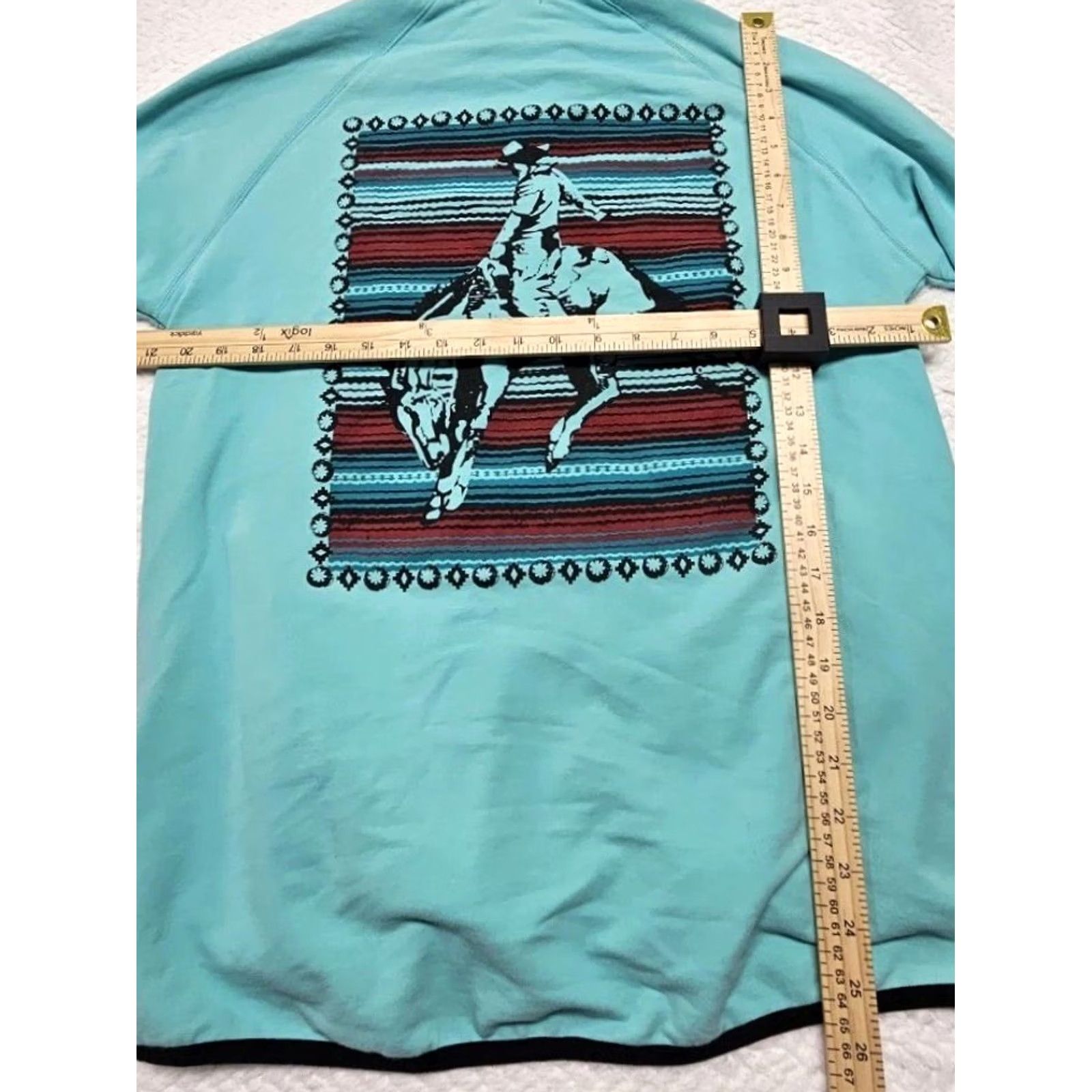 Vintage Crazy Train Turquoise Western Graphic Serape Mint Zip Hoodie Lightweight M Women's Regular Teal Graphic Zip Closure Jacket Size M / US 6-8 / IT 42-44 - 6 Thumbnail