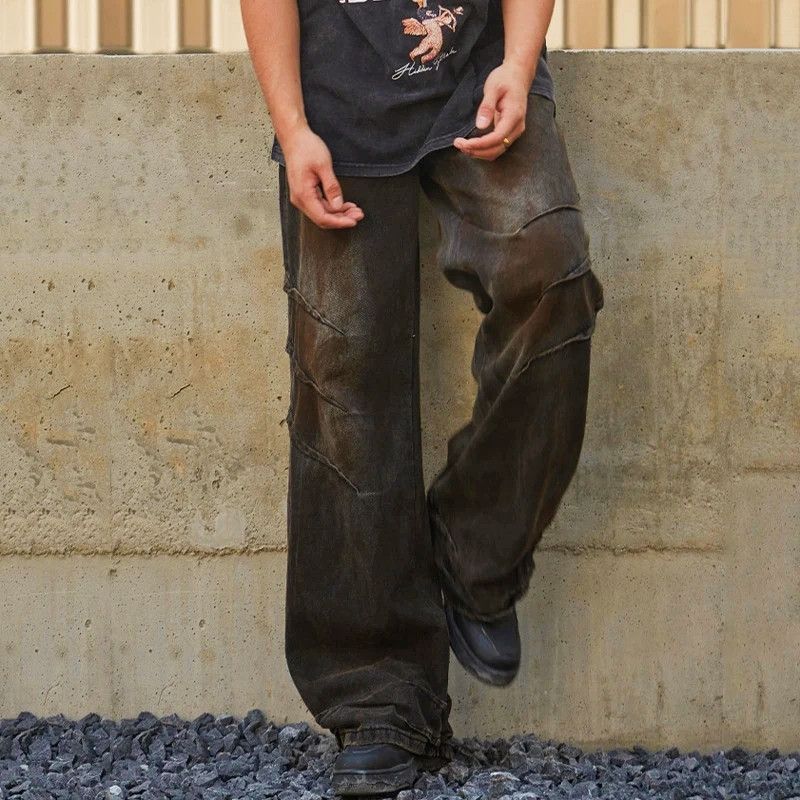 Designer × Vintage Worn-out Wrinkled Straight Loose Jeans Size US 27 - 1 Thumbnail