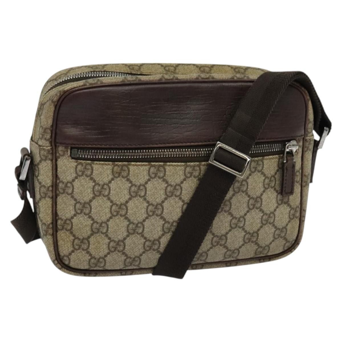 Gucci GG Supreme Shoulder Bag Pvc Brown Silver 114291 Auth Ki5608 in Brown/Silver, Women's
