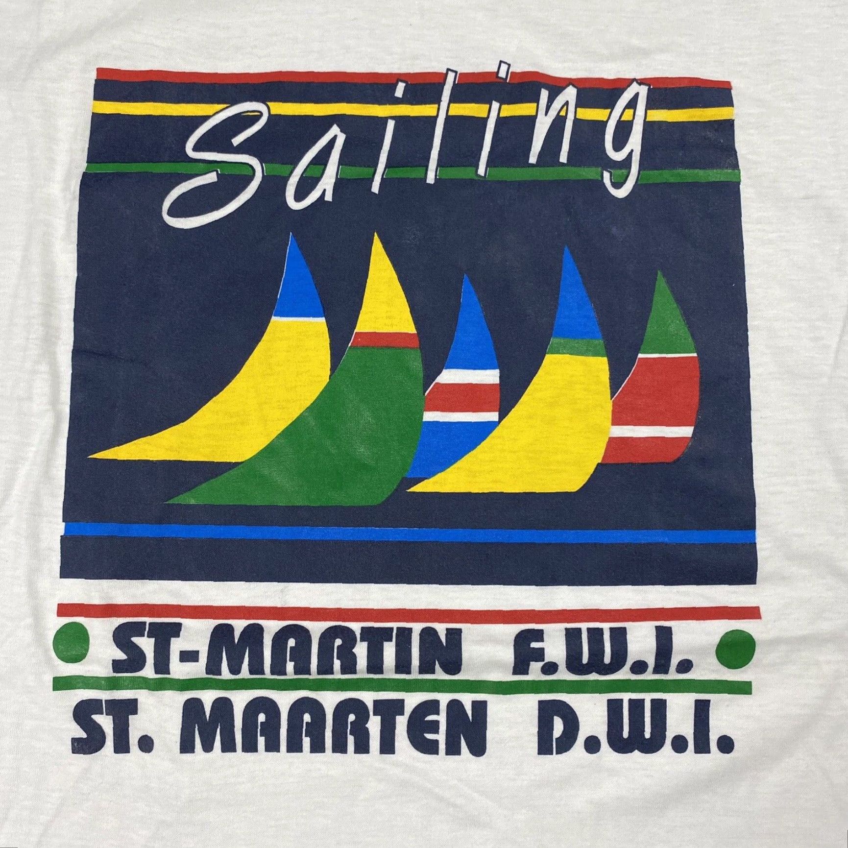 Vintage VINTAGE St. Maarten Sailboat West Indies T-Shirt XL White Cotton Crew Neck 1990s Nautical Boat Theme Mens, Graphic Print, Logo, Tropical, 90s, BoAT Size US XL / EU 56 / 4 - 2 Thumbnail