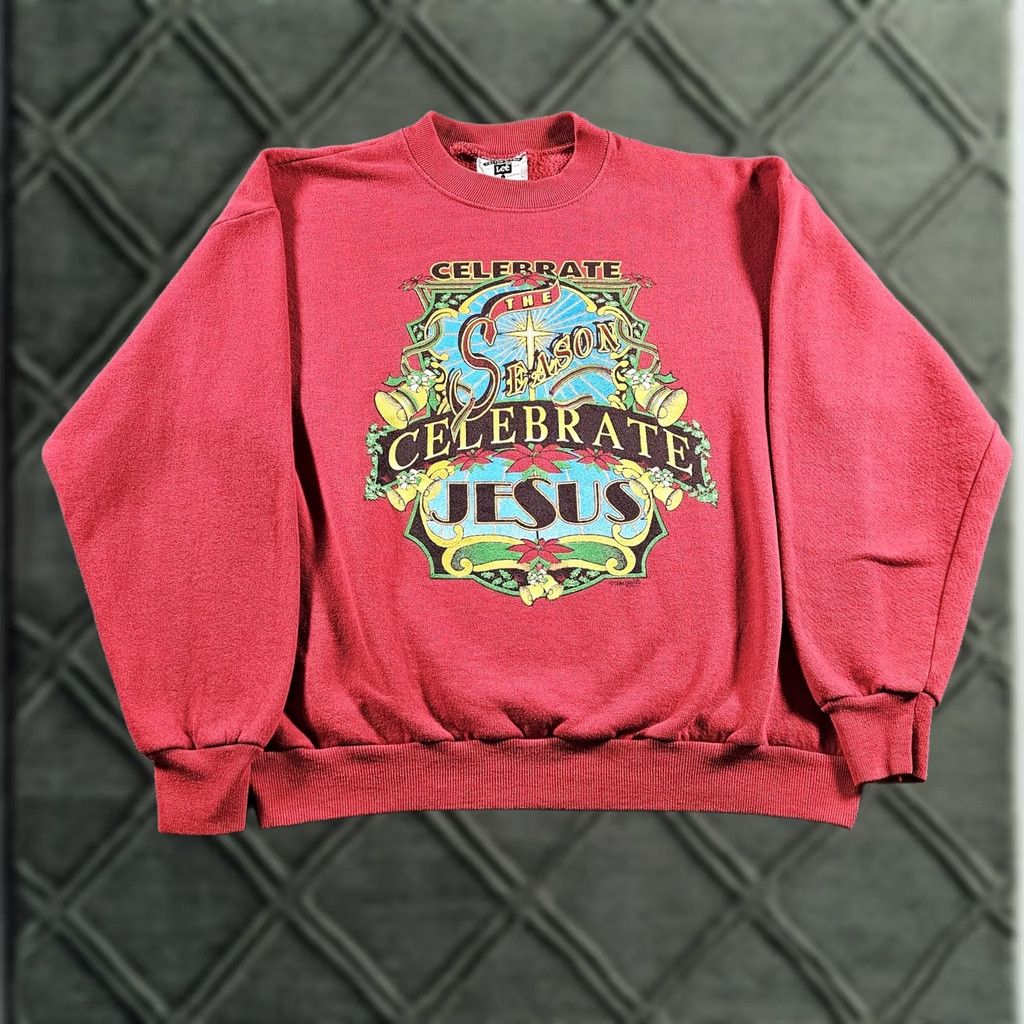 Lee VINTAGE Lee Sweatshirt Mens Large Red Celebrate Jesus Christmas Church USA 1991 Size US L / EU 52-54 / 3 - 1 Thumbnail
