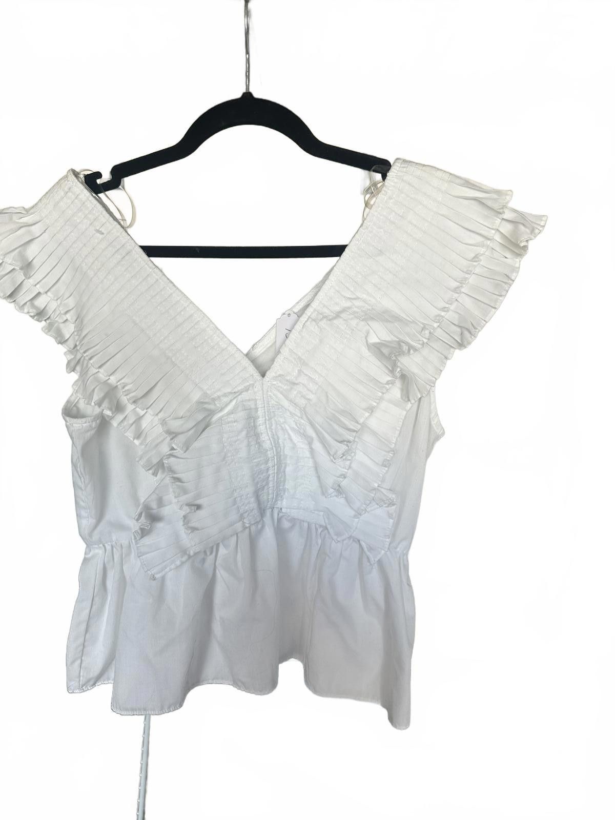 Designer DO+BE Elegant White Ruffled Top Size L / US 10 / IT 46 - 1 Thumbnail