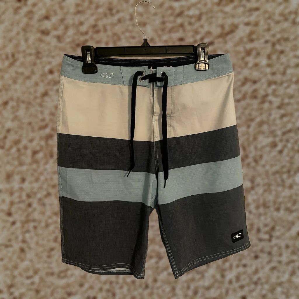 O'Neill O'Neill Board Shorts Swim Trunks Striped - Men's 30 Blue Gray Multicolor 10" Inseam Swimsuit Bottom Surfing Gear Mens Size US 30 / EU 46 - 1 Thumbnail