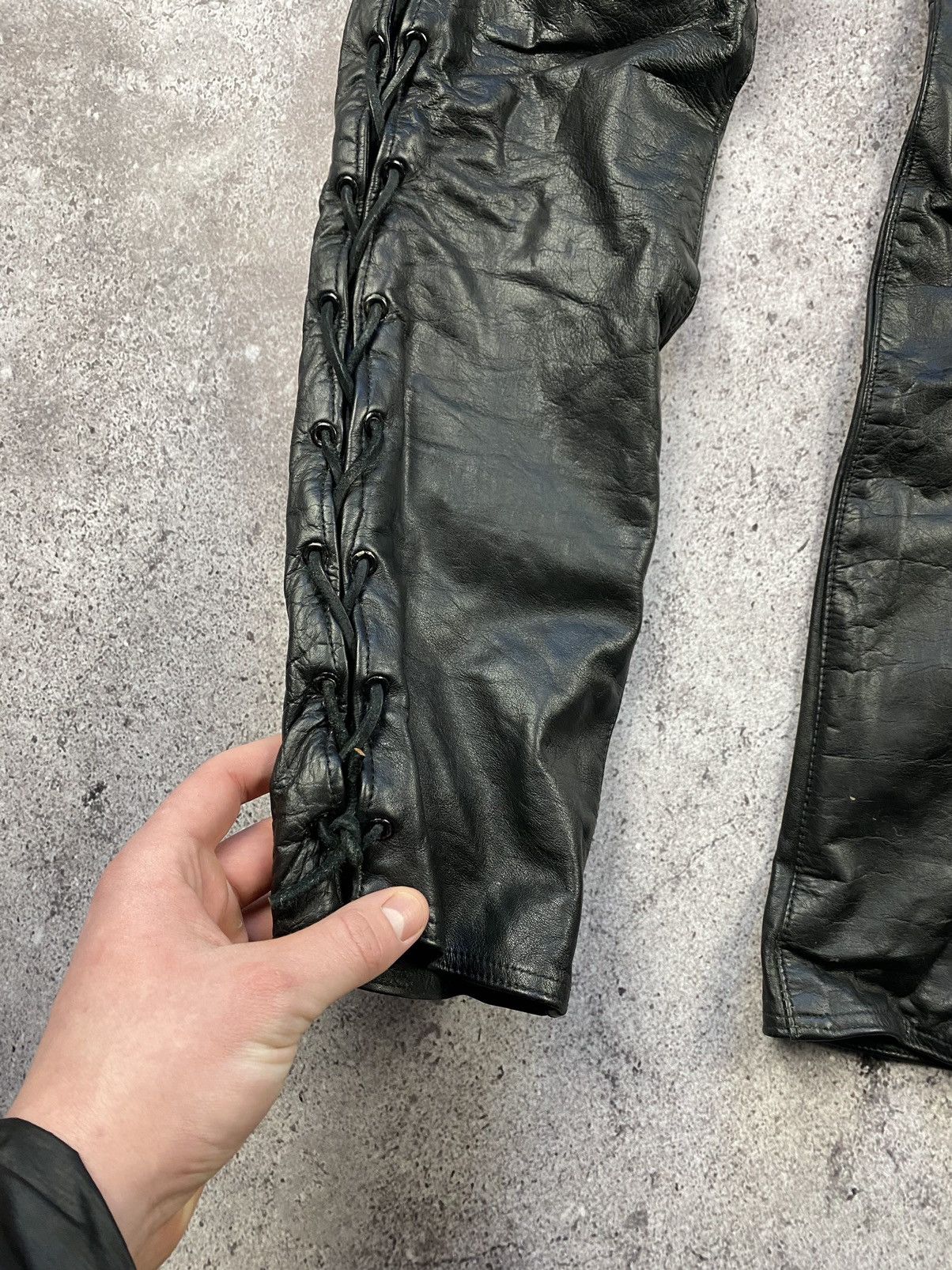 Leather × Vintage Mens Polo Leather Pants Japanese brand stripes motorcycle Size US 30 / EU 46 - 2 Thumbnail
