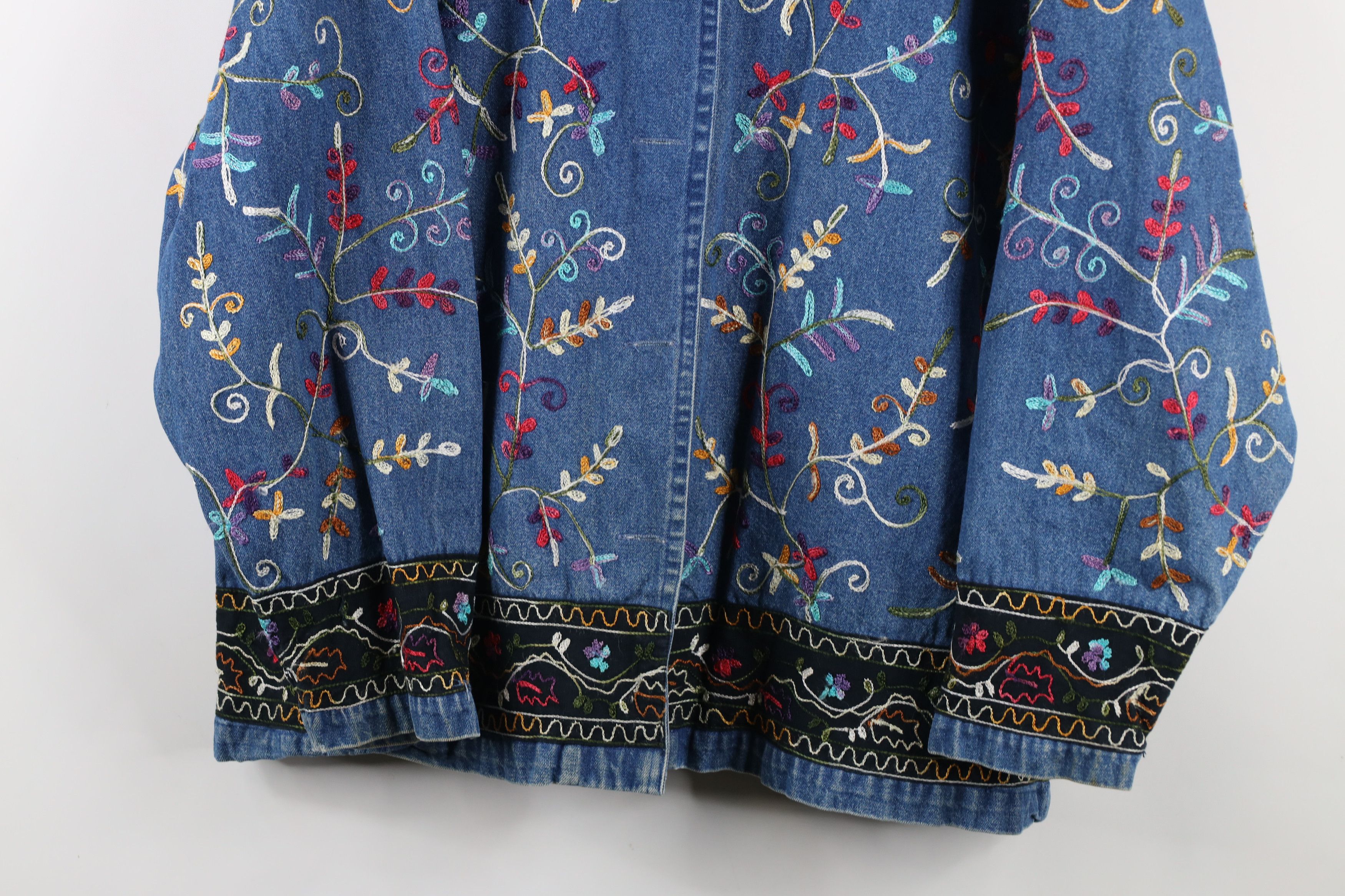 Vintage Vintage 90s Y2K Fairy Bella Embroidered Flower Denim Jacket Size XXL / US 16-18 / IT 52-54 - 3 Thumbnail