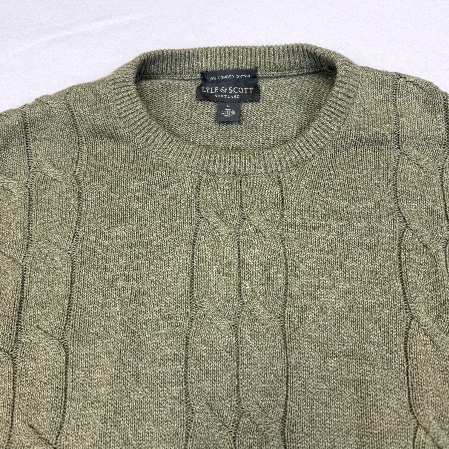 Lyle & Scott VINTAGE Lyle & Scott Sweater Mens Large Green Cable-Knit Cotton Crewneck Pullover Size US L / EU 52-54 / 3 - 3 Thumbnail