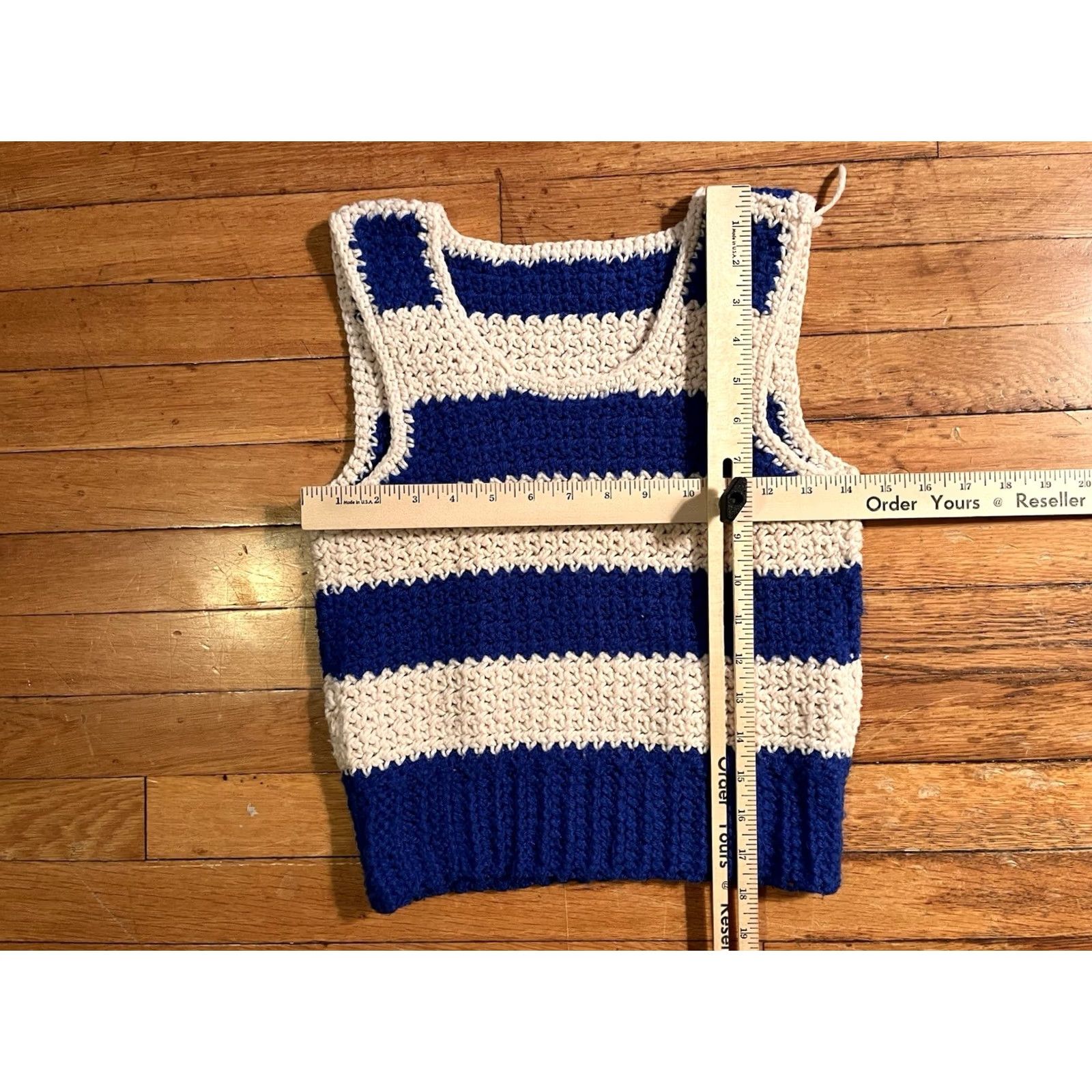 Vintage VINTAGE 70s Hand Crochet Granny Tank Top Vest Womens S Striped White Blue Boho Shirt Womens S Size S / US 4 / IT 40 - 5 Thumbnail