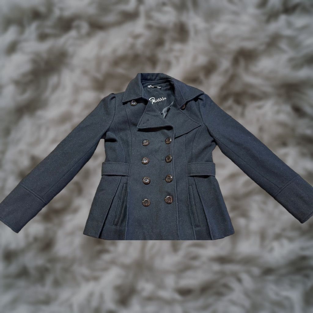 Guess Guess Womens Jacket Black Pea Coat Wool Blend Button Front Medium Size M / US 6-8 / IT 42-44 - 1 Thumbnail