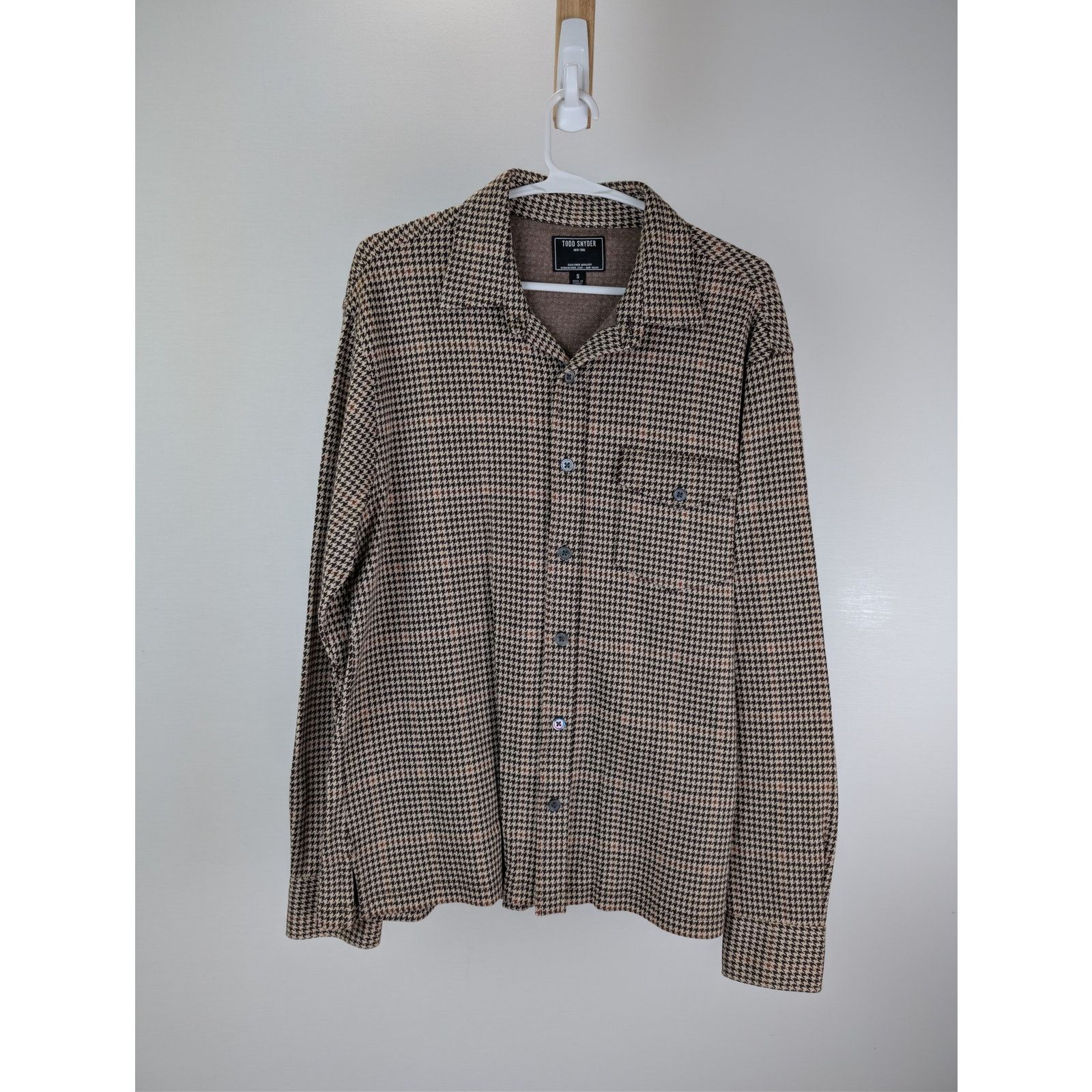 Todd Snyder o1rshd1 CC20 Houndstooth Double Knit Polo Shirt Saddle Brown Size US S / EU 44-46 / 1 - 1 Thumbnail