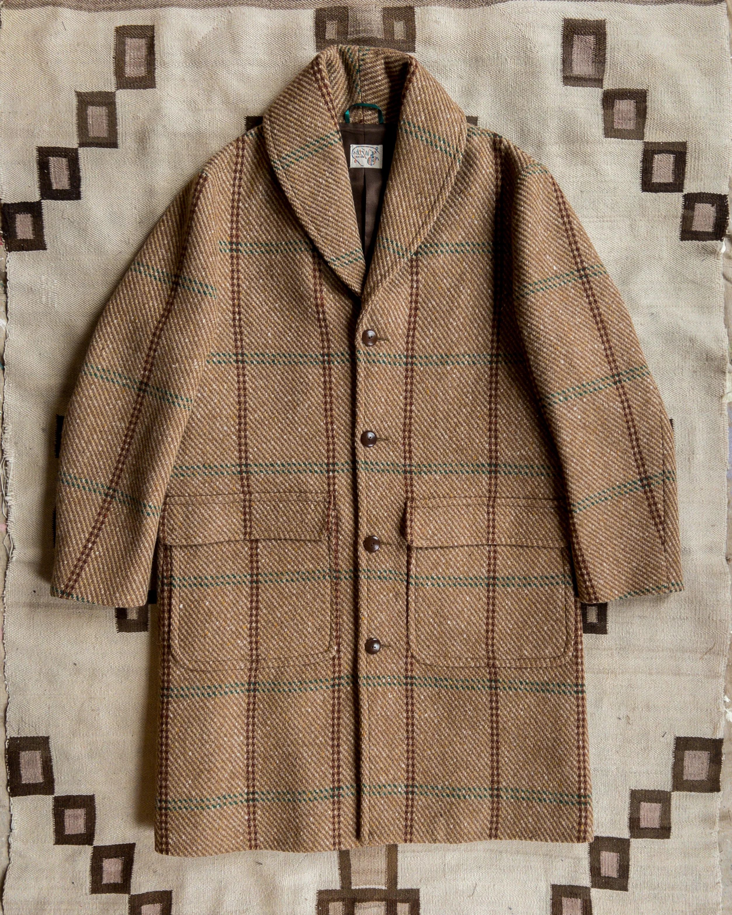 WYTHE Shawl Collar Wool Overcoat - Rust and Evergreen Windowpane Size US S / EU 44-46 / 1 - 1 Thumbnail