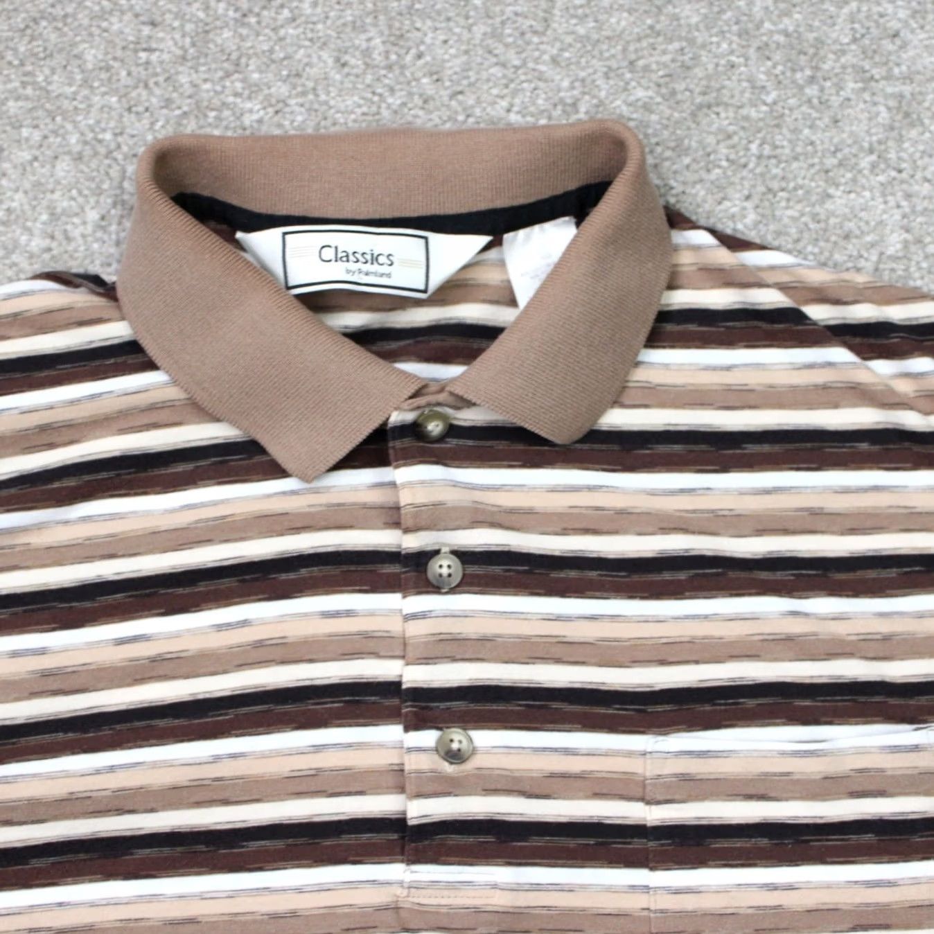 Vintage VINTAGE Classics by Palmland Polo Shirt Men XL Brown/Beige Striped Short Sleeve Pullover Size US XL / EU 56 / 4 - 3 Thumbnail