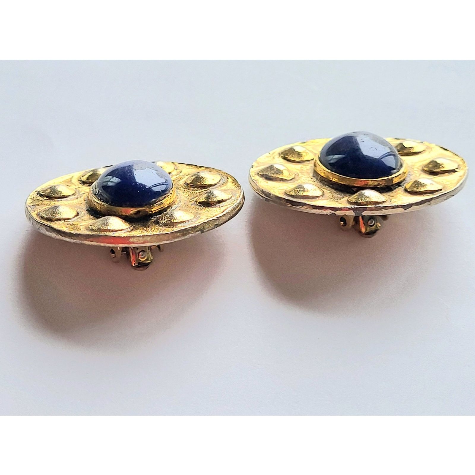 Other Vintage Dauplaise Faux Lapis Earrings Gold Blue Cabochon Size ONE SIZE - 3 Thumbnail