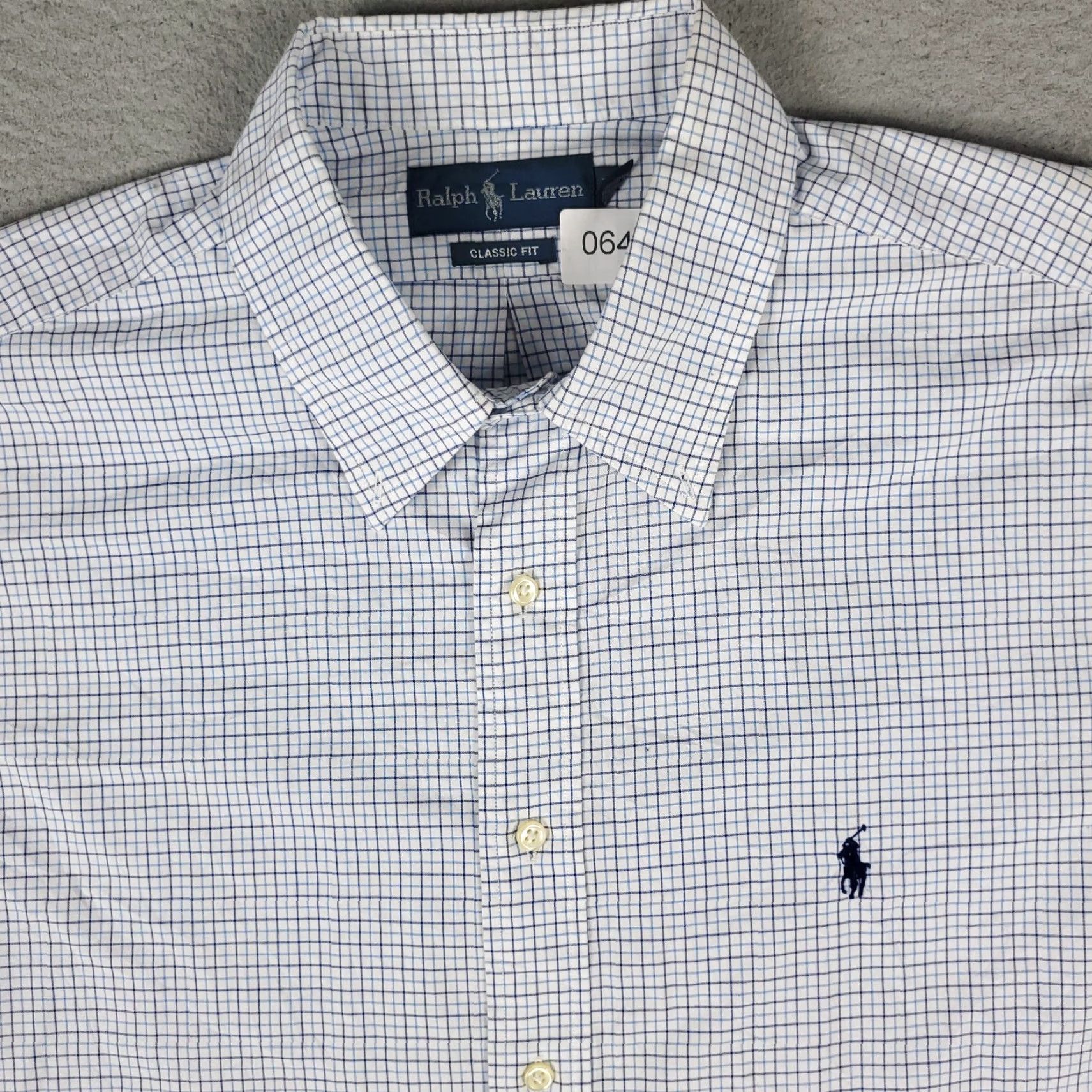 Ralph Lauren VINTAGE Ralph Lauren Shirt Dress Shirt Mens Size 18 Blue Check Pony Button-Down Long Sleeve Regular Non-Iron Pockets 90s/Classic Mens Size 48R - 2 Thumbnail